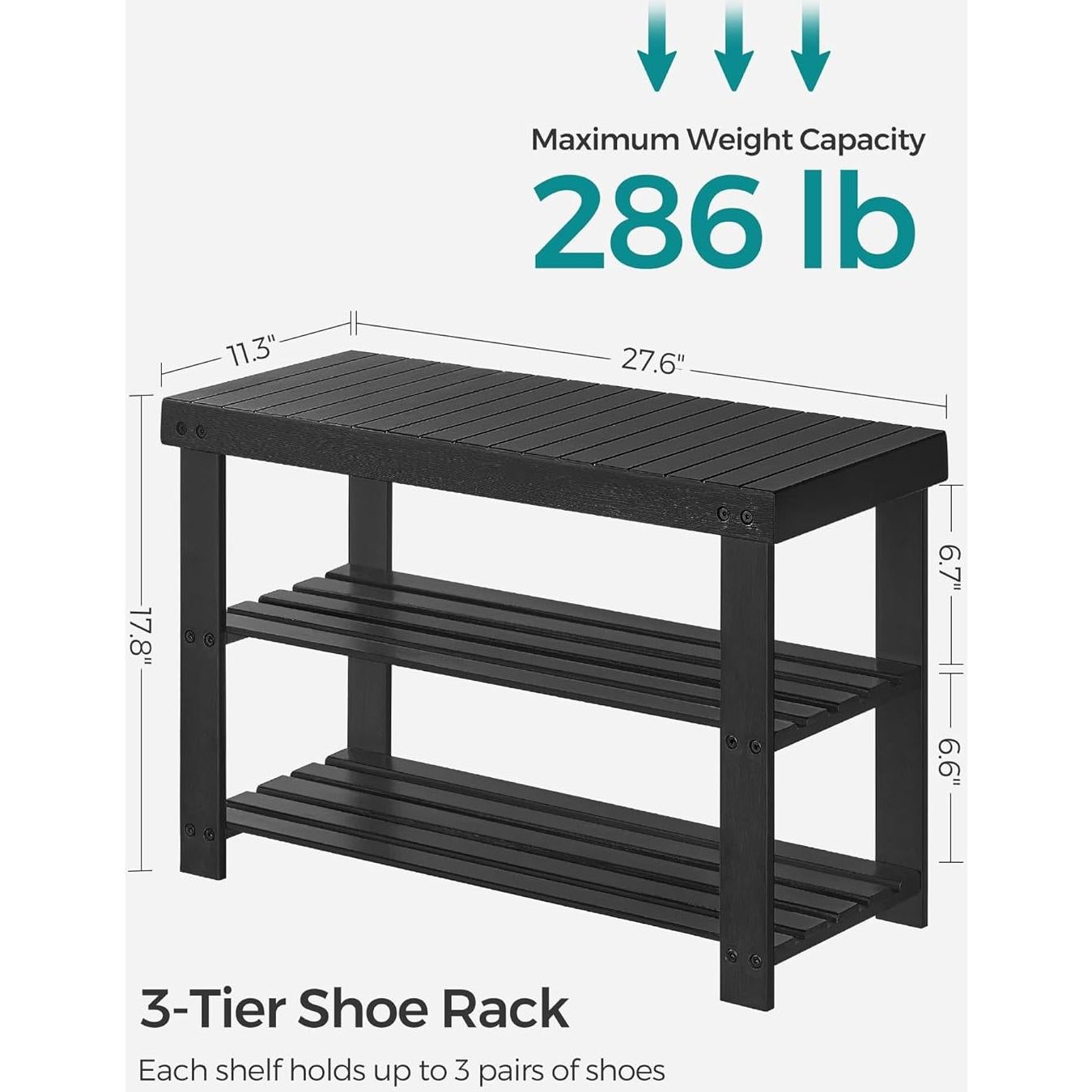 Banco para Zapatos SONGMICS de Bambú 3 Niveles Negro 70.1 cm