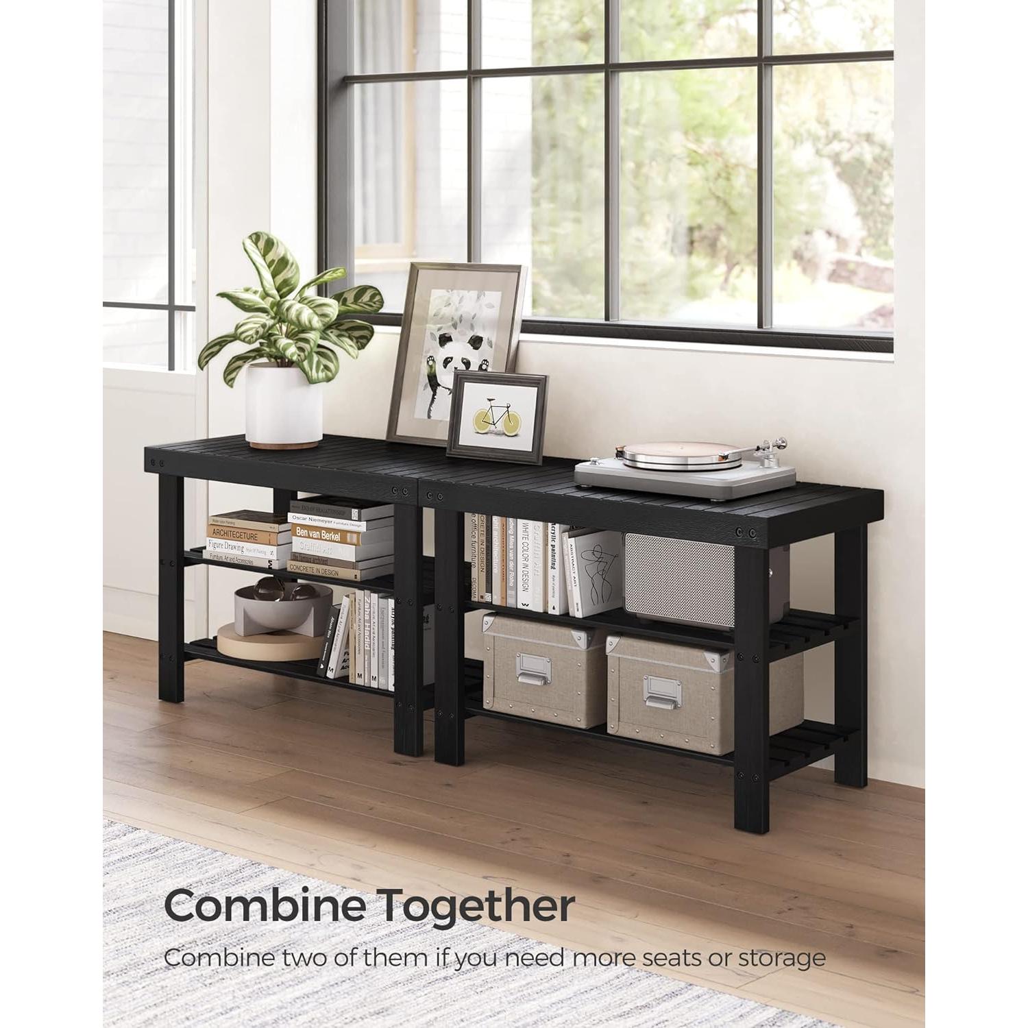 Banco para Zapatos SONGMICS de Bambú 3 Niveles Negro 70.1 cm