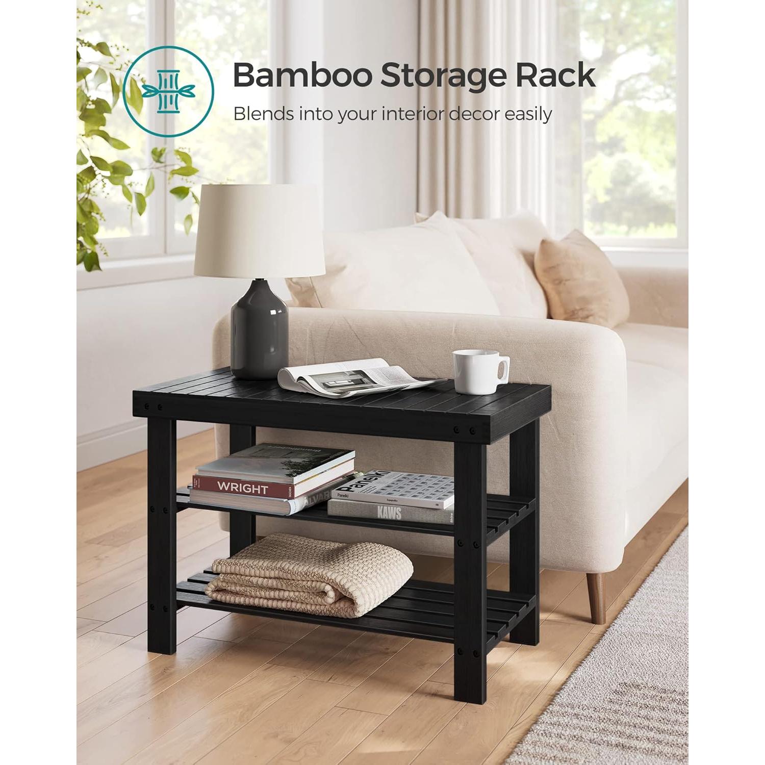 Banco para Zapatos SONGMICS de Bambú 3 Niveles Negro 70.1 cm