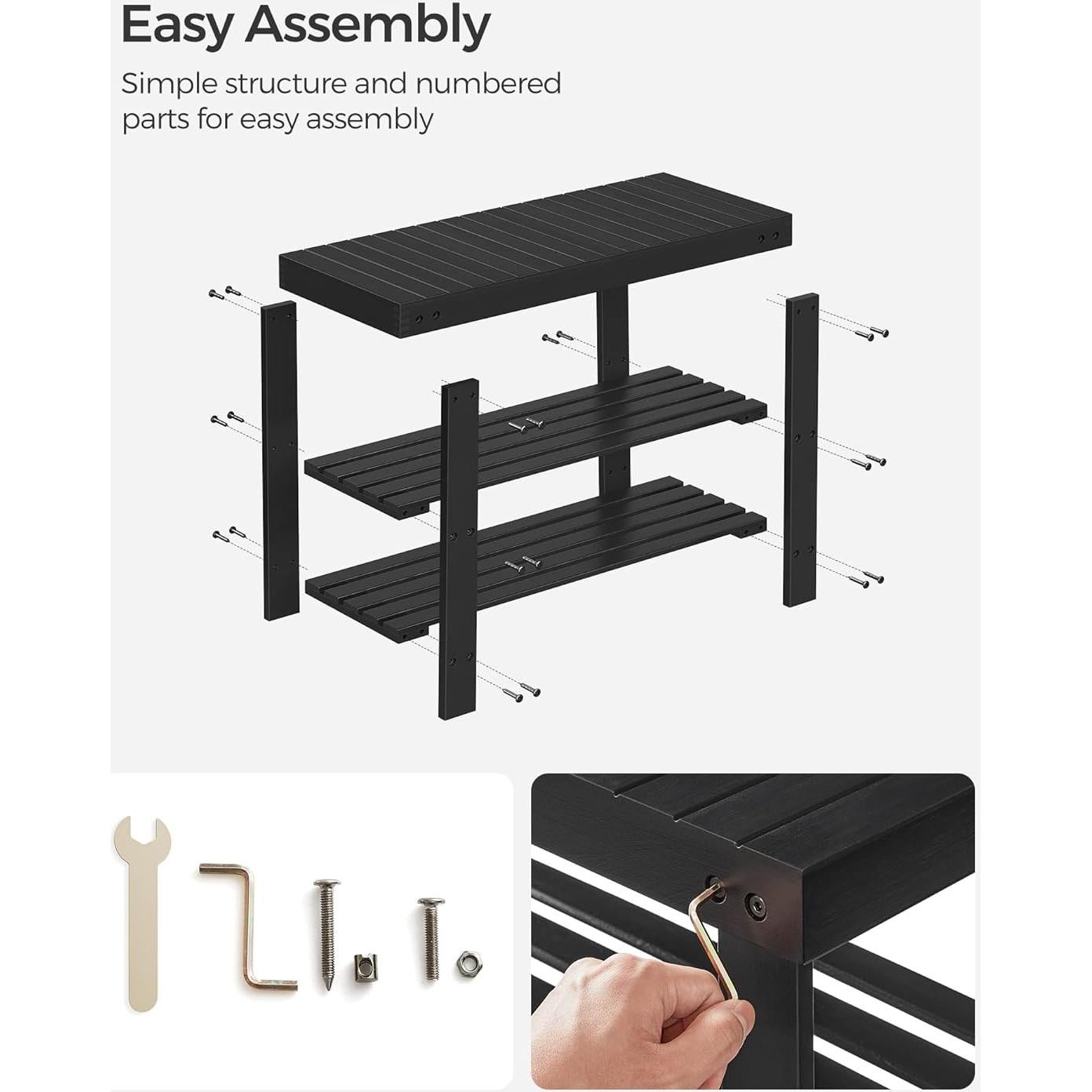 Banco para Zapatos SONGMICS de Bambú 3 Niveles Negro 70.1 cm