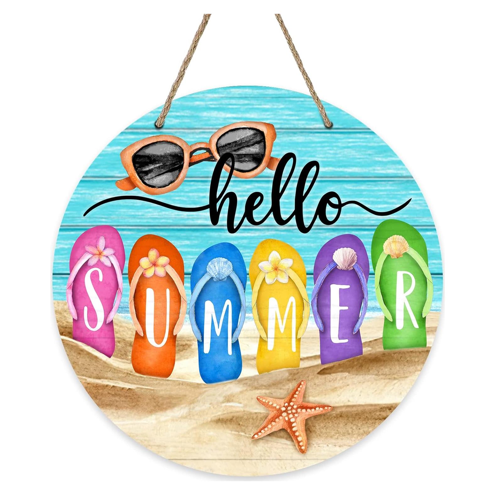 Señal de Puerta Hola Verano Deroro 30.48cm Chanclas Madera