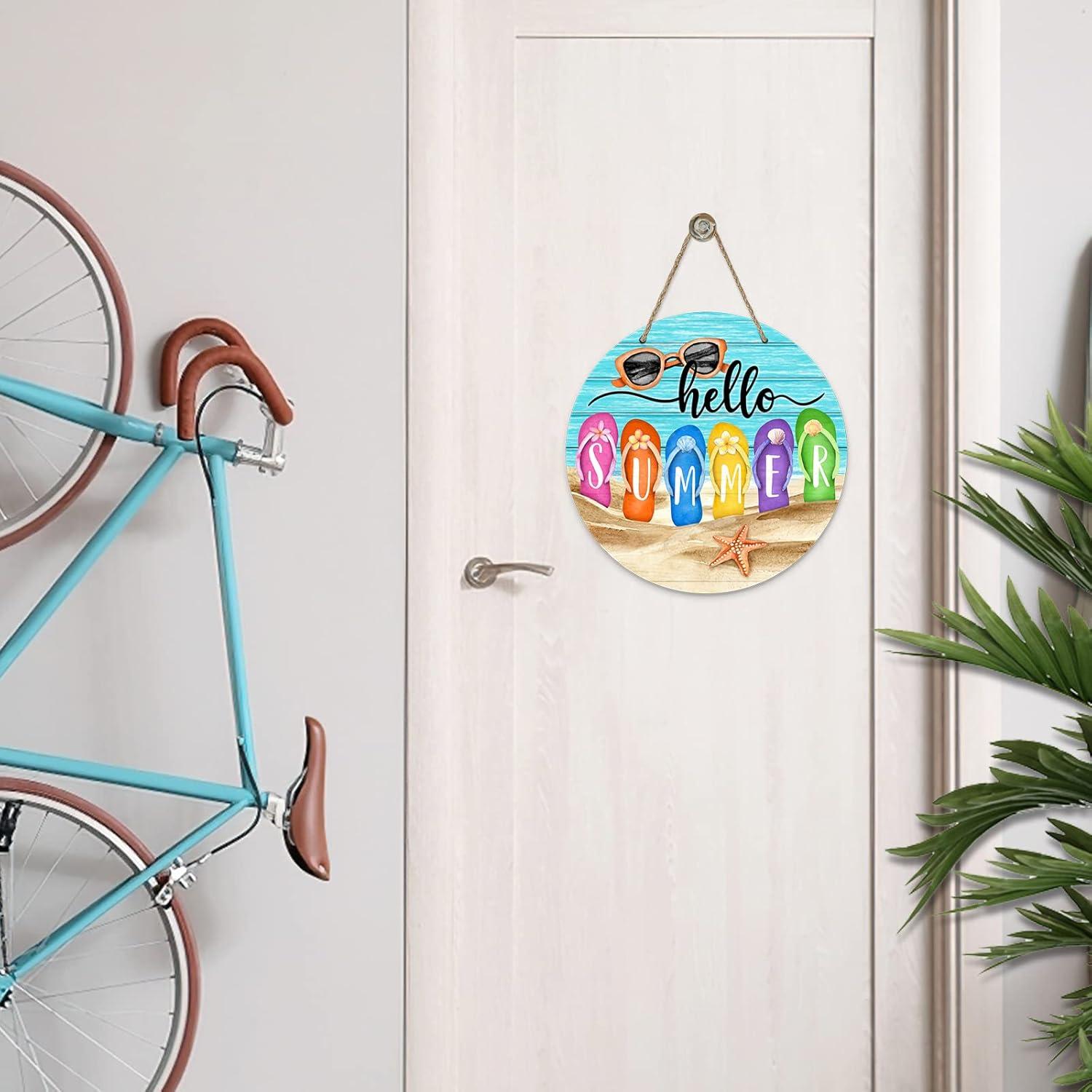 Señal de Puerta Hola Verano Deroro 30.48cm Chanclas Madera