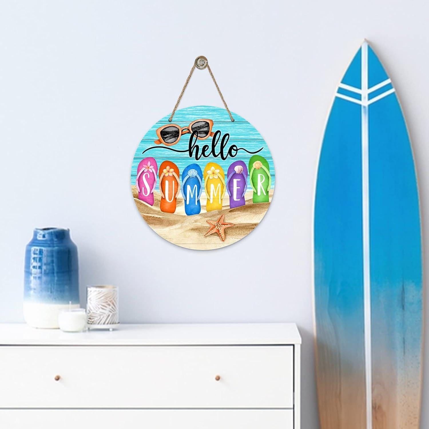 Señal de Puerta Hola Verano Deroro 30.48cm Chanclas Madera