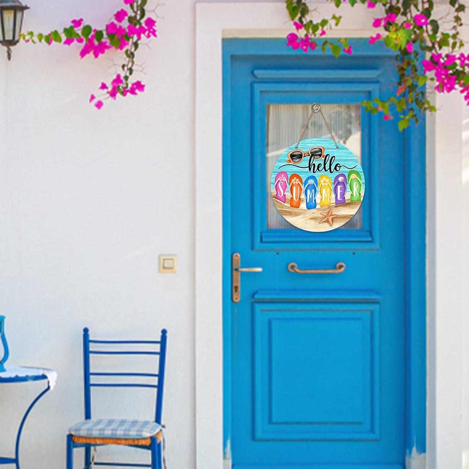 Señal de Puerta Hola Verano Deroro 30.48cm Chanclas Madera