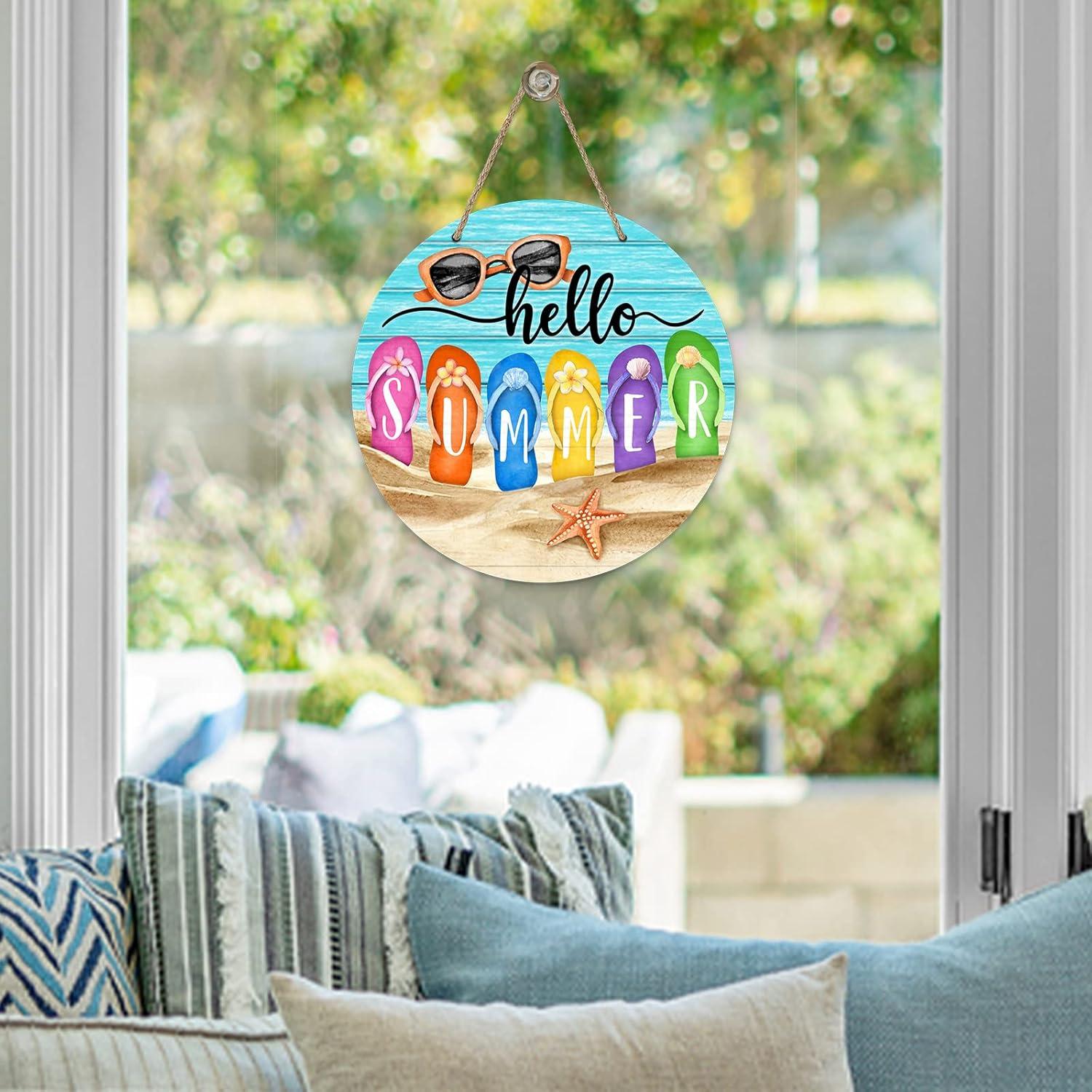 Señal de Puerta Hola Verano Deroro 30.48cm Chanclas Madera