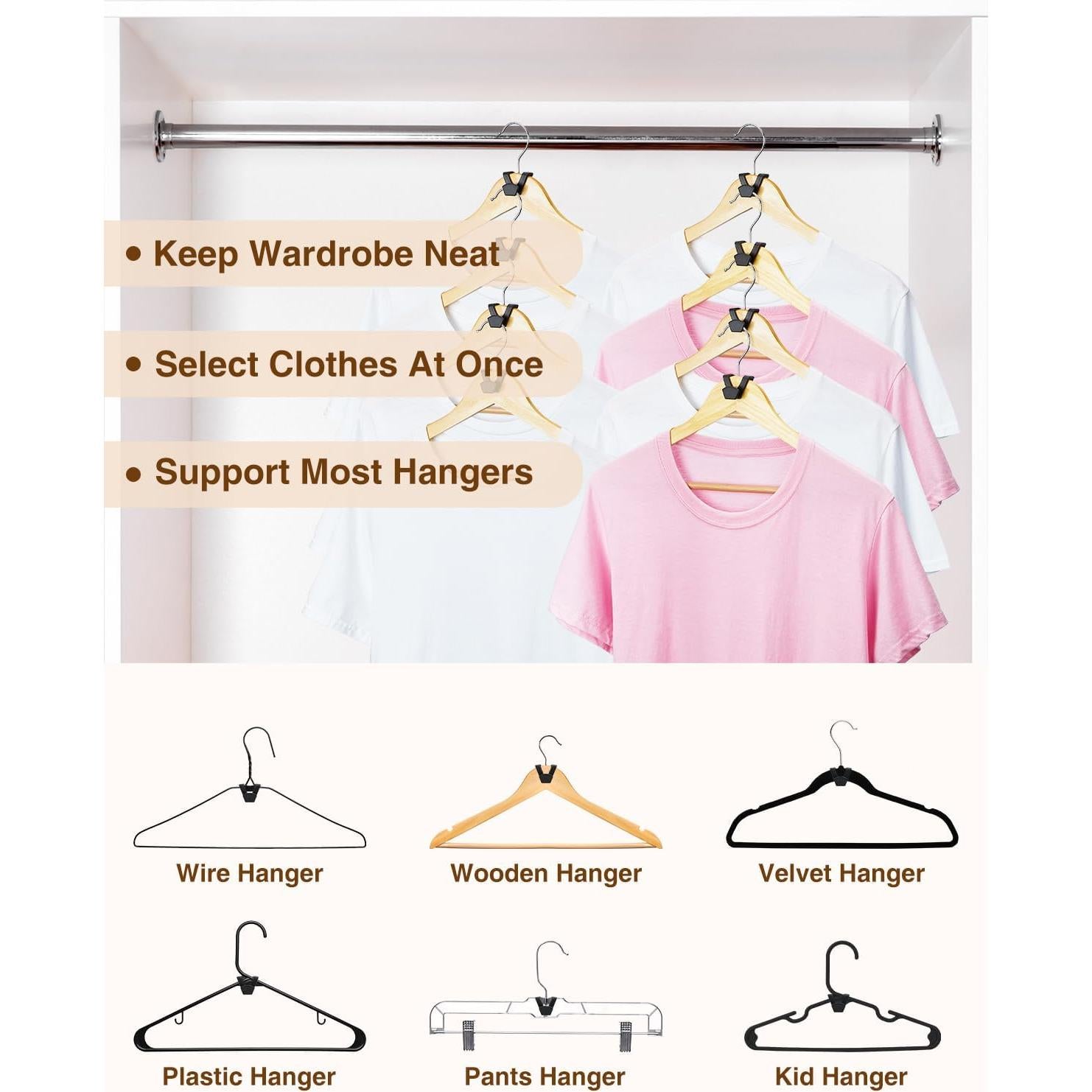 Ganchos Conectores de Perchas Smartor 60 Piezas Negro