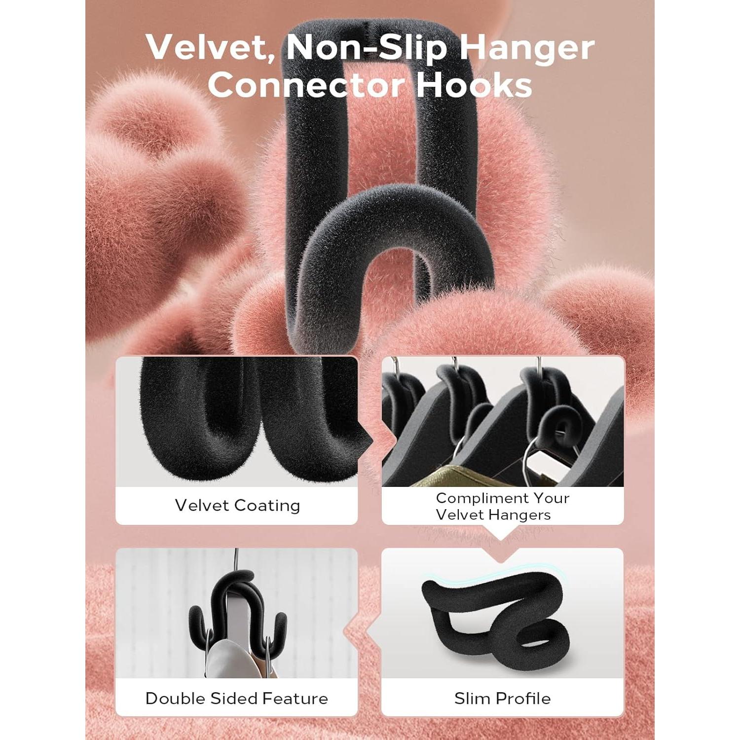 Ganchos Conectores para Perchas Snoquir 40PCS Terciopelo Negro