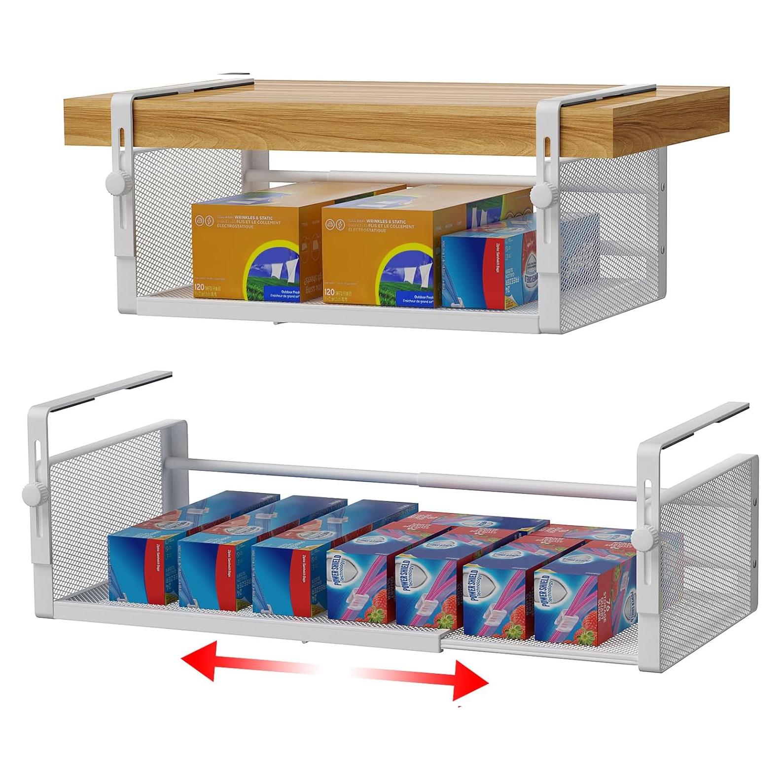 2 Pack Canasta Bajo Estante AmonHouseware Ajustable 37.8-57.4cm