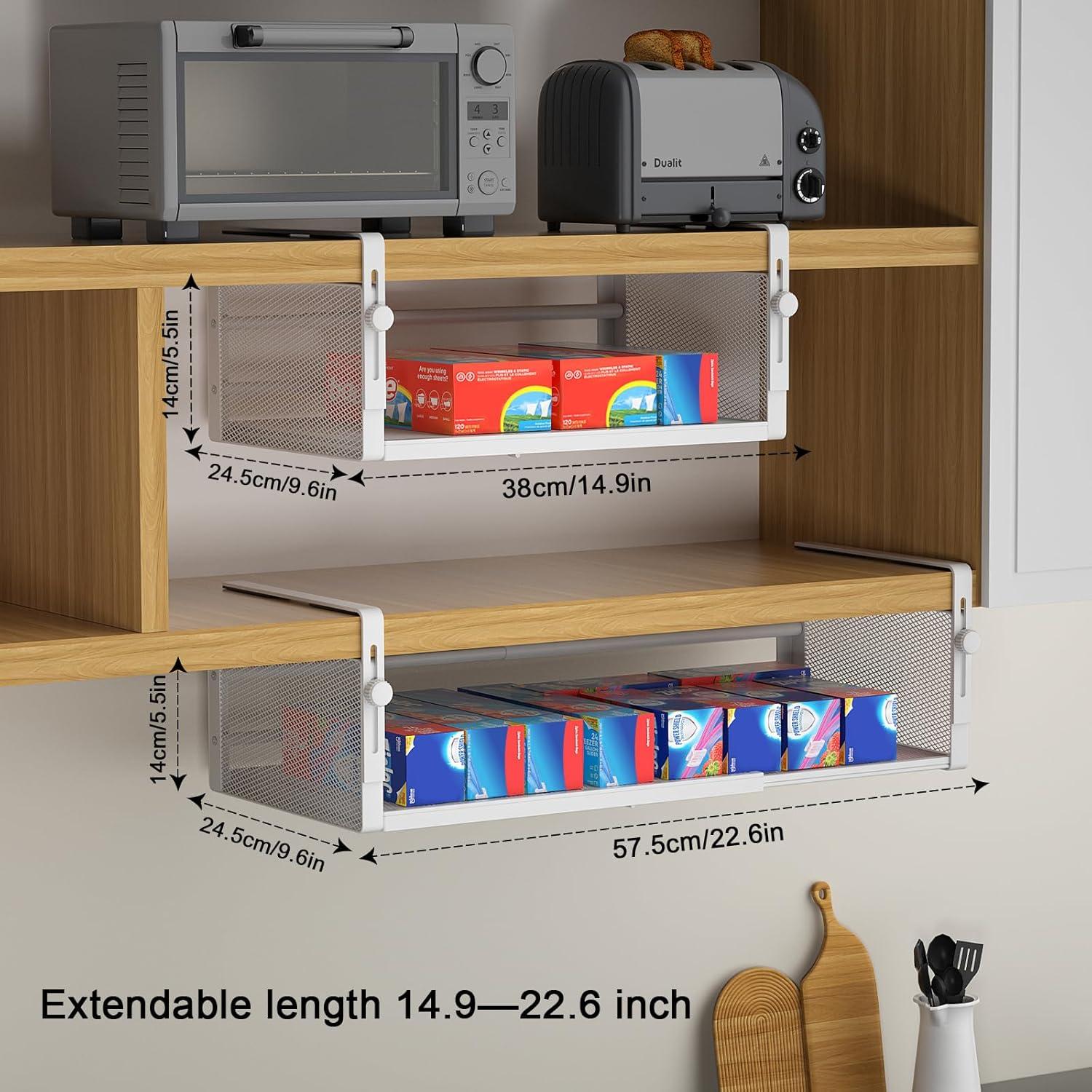 2 Pack Canasta Bajo Estante AmonHouseware Ajustable 37.8-57.4cm