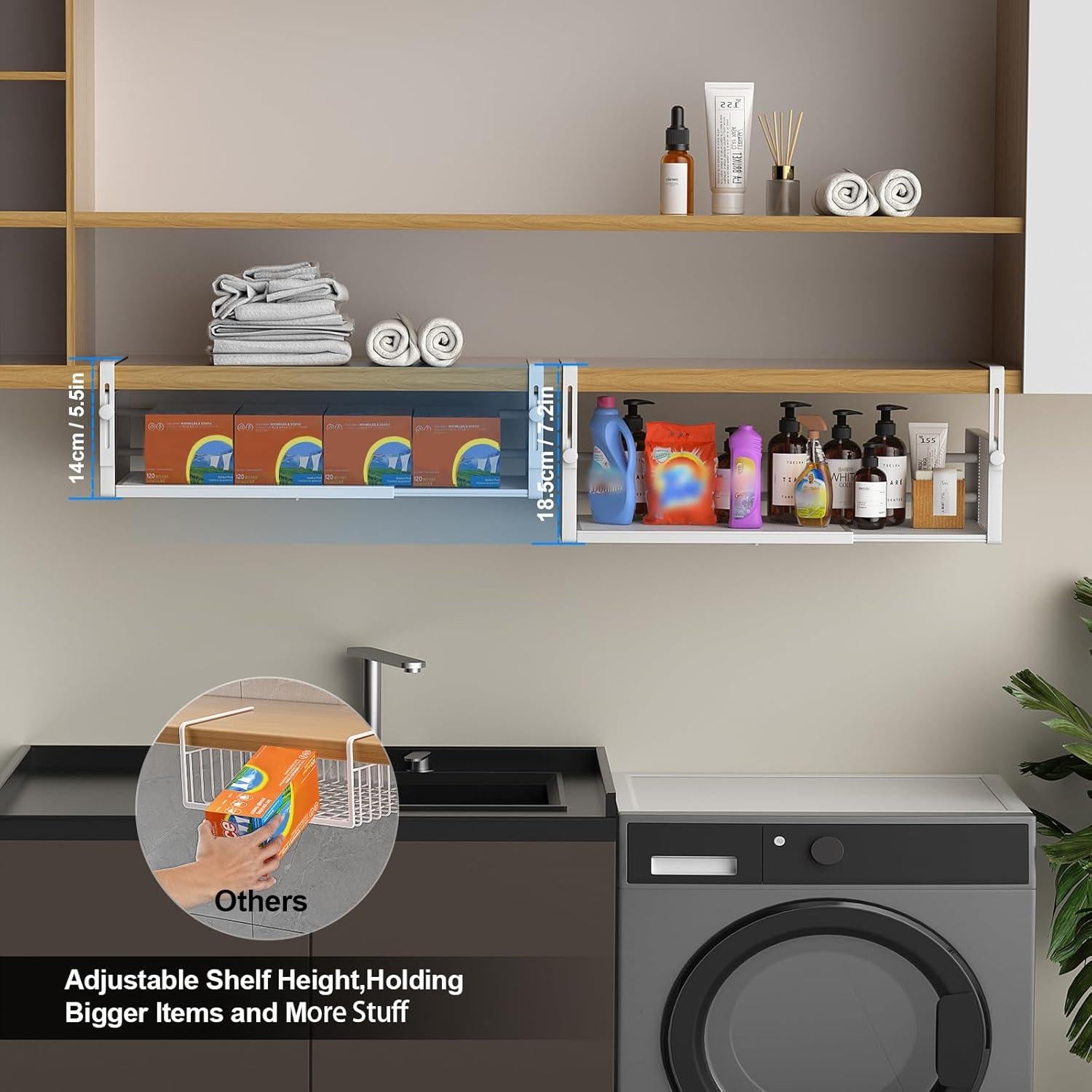 2 Pack Canasta Bajo Estante AmonHouseware Ajustable 37.8-57.4cm