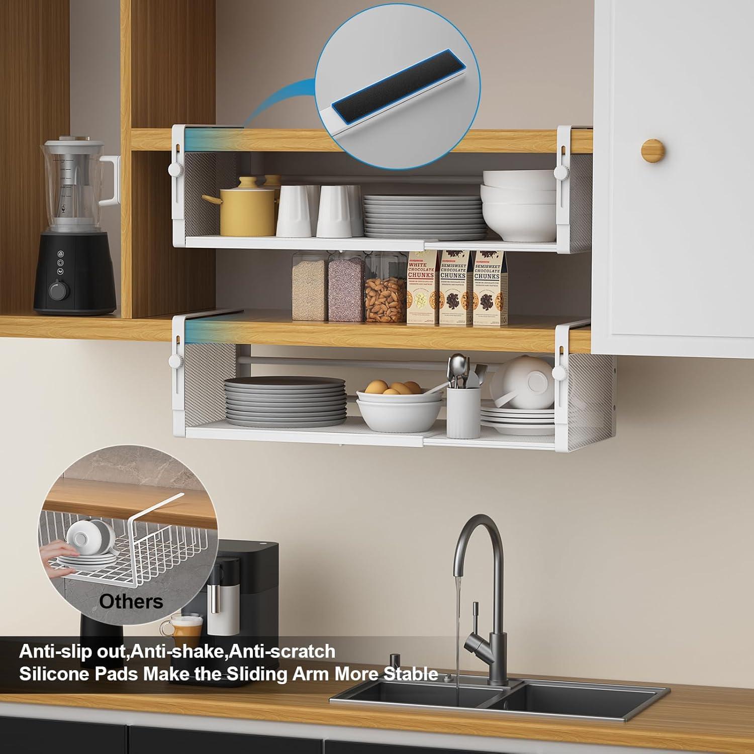 2 Pack Canasta Bajo Estante AmonHouseware Ajustable 37.8-57.4cm