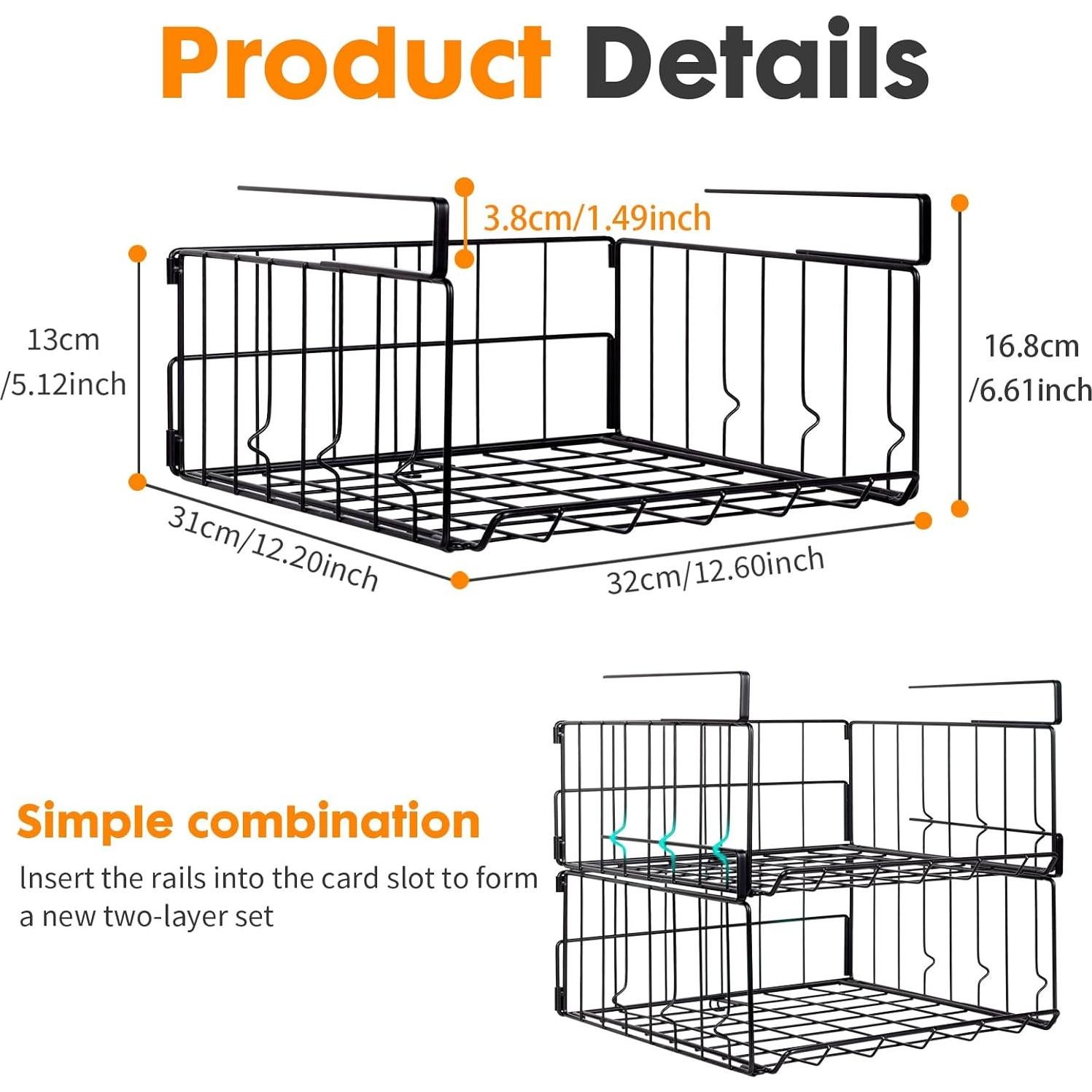 Cestas de Almacenamiento Colgantes Davi, 4 Piezas, Negro
