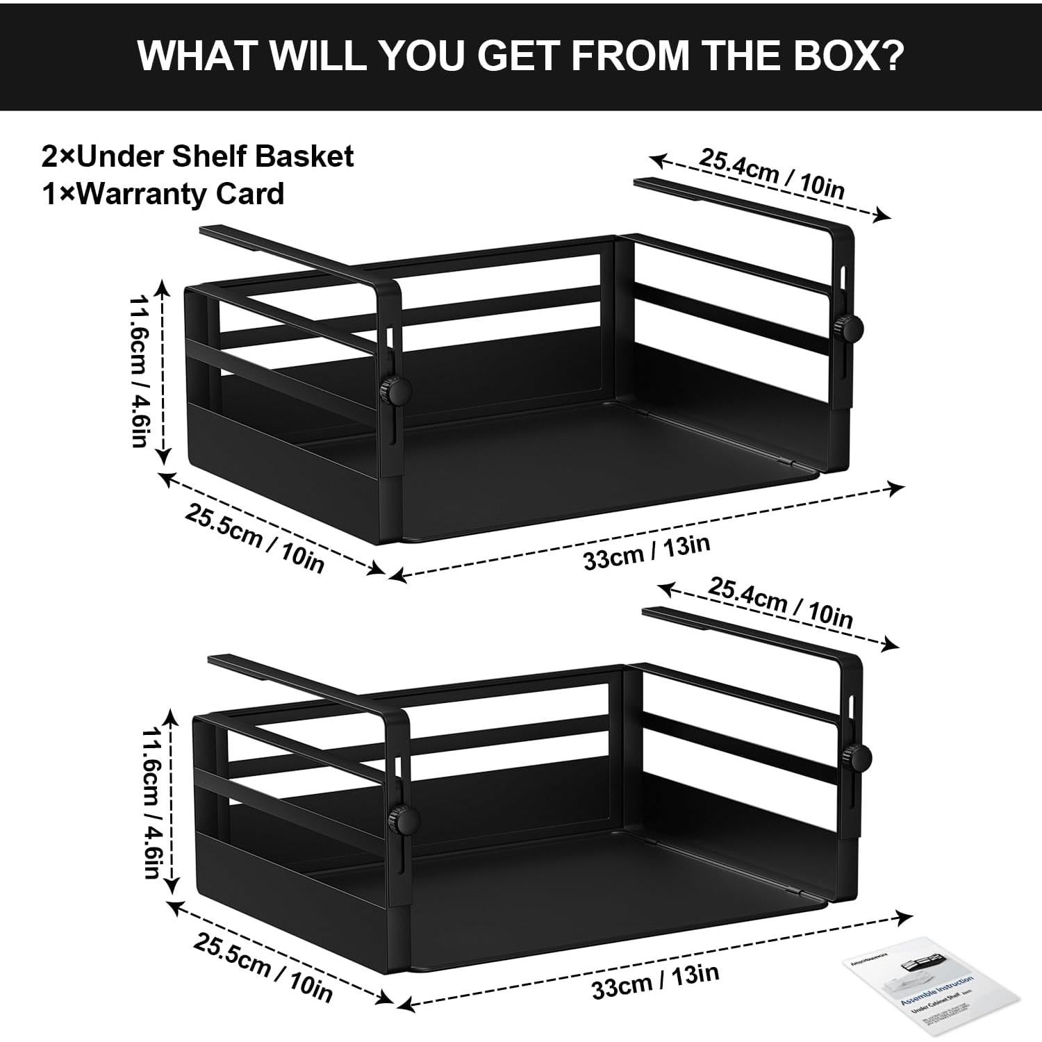 2 Cestas de Almacenamiento Bajo Estante AmonHouseware Negro