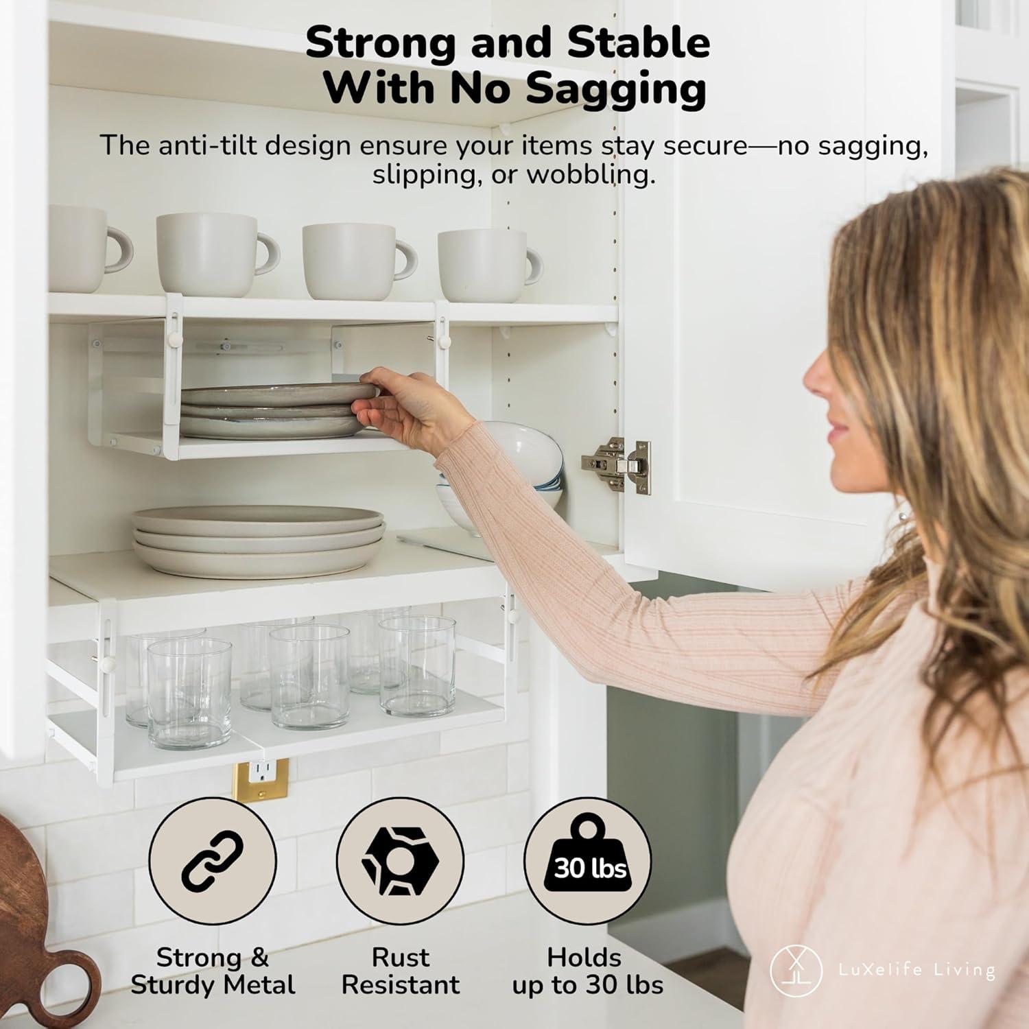 Organizador Bajo Estante Expandible Luxelife - 2 Piezas, Blanco