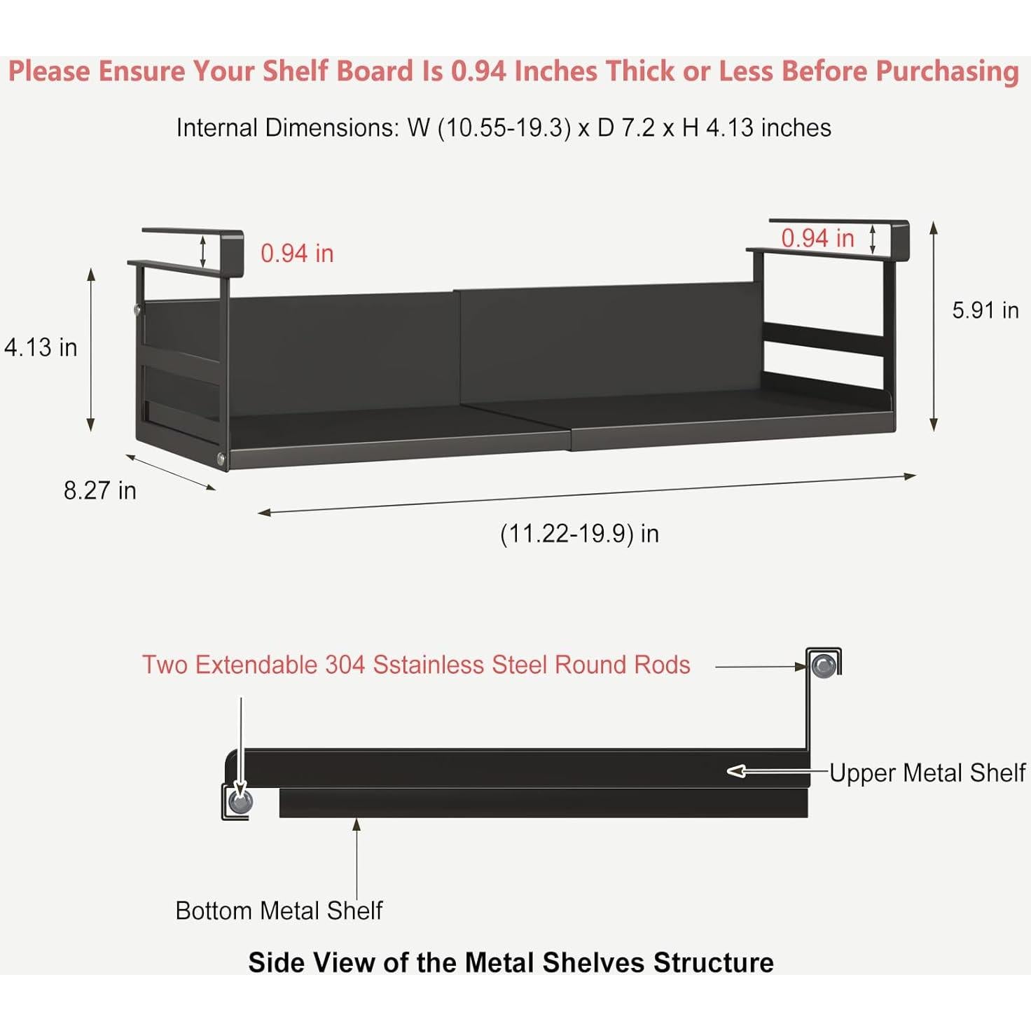 Organizador de Estante Expandible SHINEWON Negro 50.5x21x15 cm