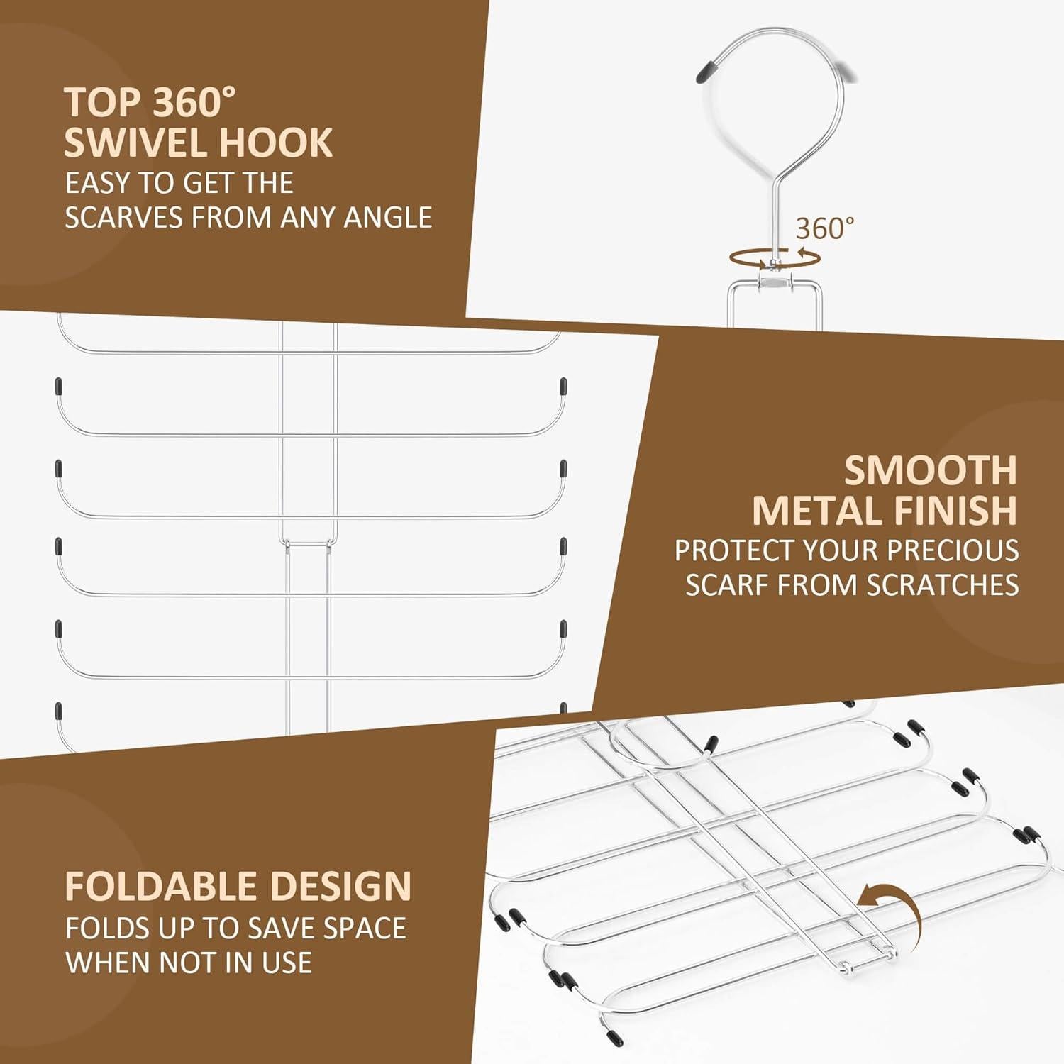 Organizador de Bufandas ZEDODIER Plata, Soporte Rotatable 20 Bufandas