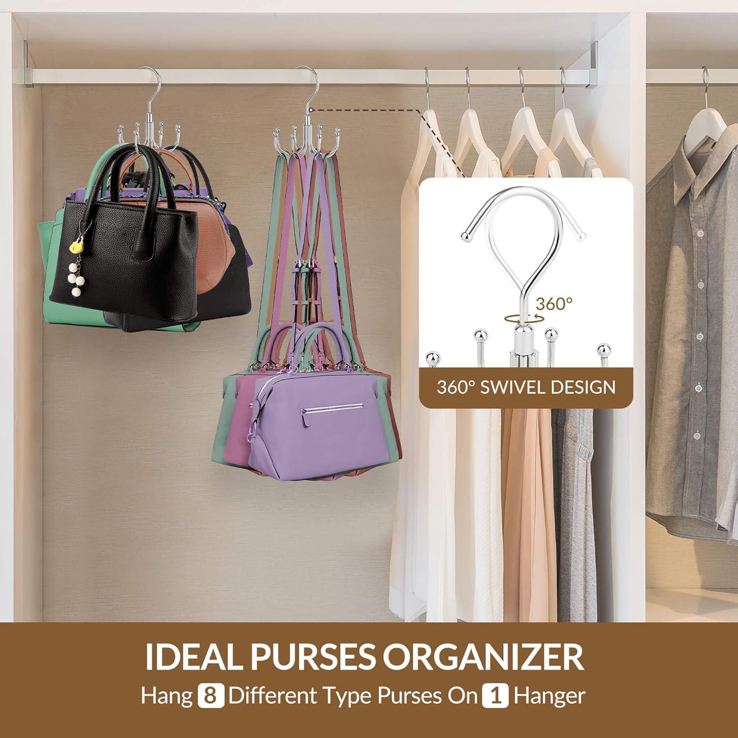 Organizador de Bolsos ZEDODIER Plateado, Soporte Rotativo 8 Bolsos