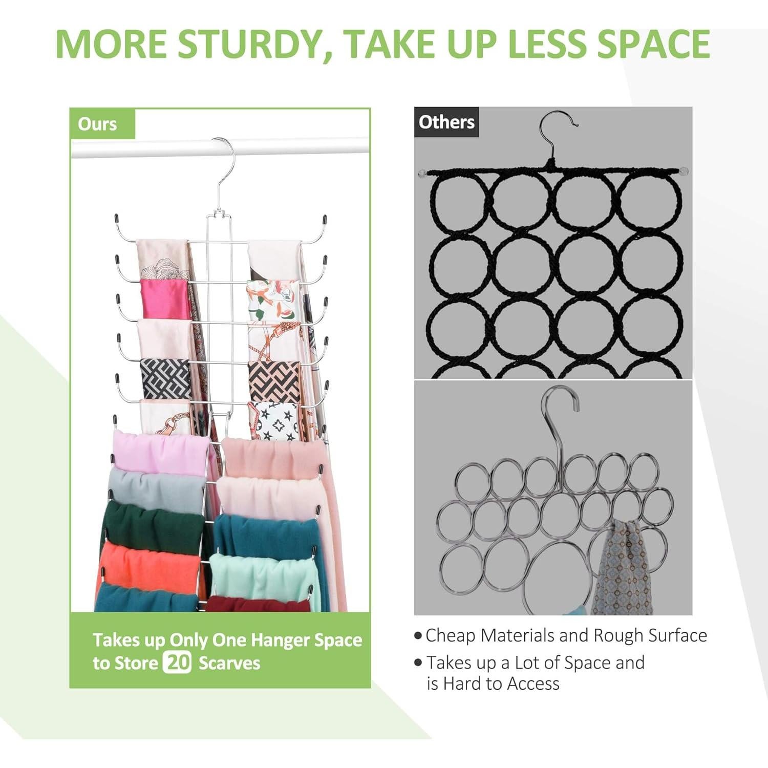 Perchero de Bufandas OMHOMETY Plateado 20 Bufandas Ahorra Espacio