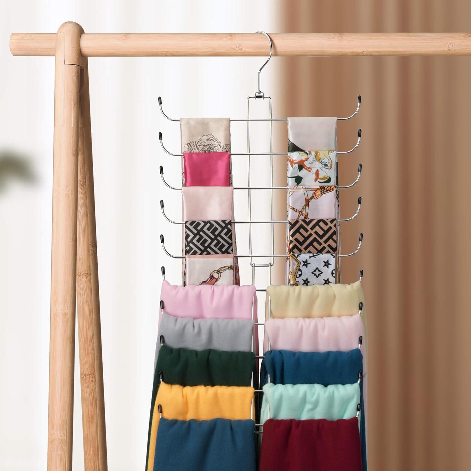 Perchero de Bufandas OMHOMETY Plateado 20 Bufandas Ahorra Espacio