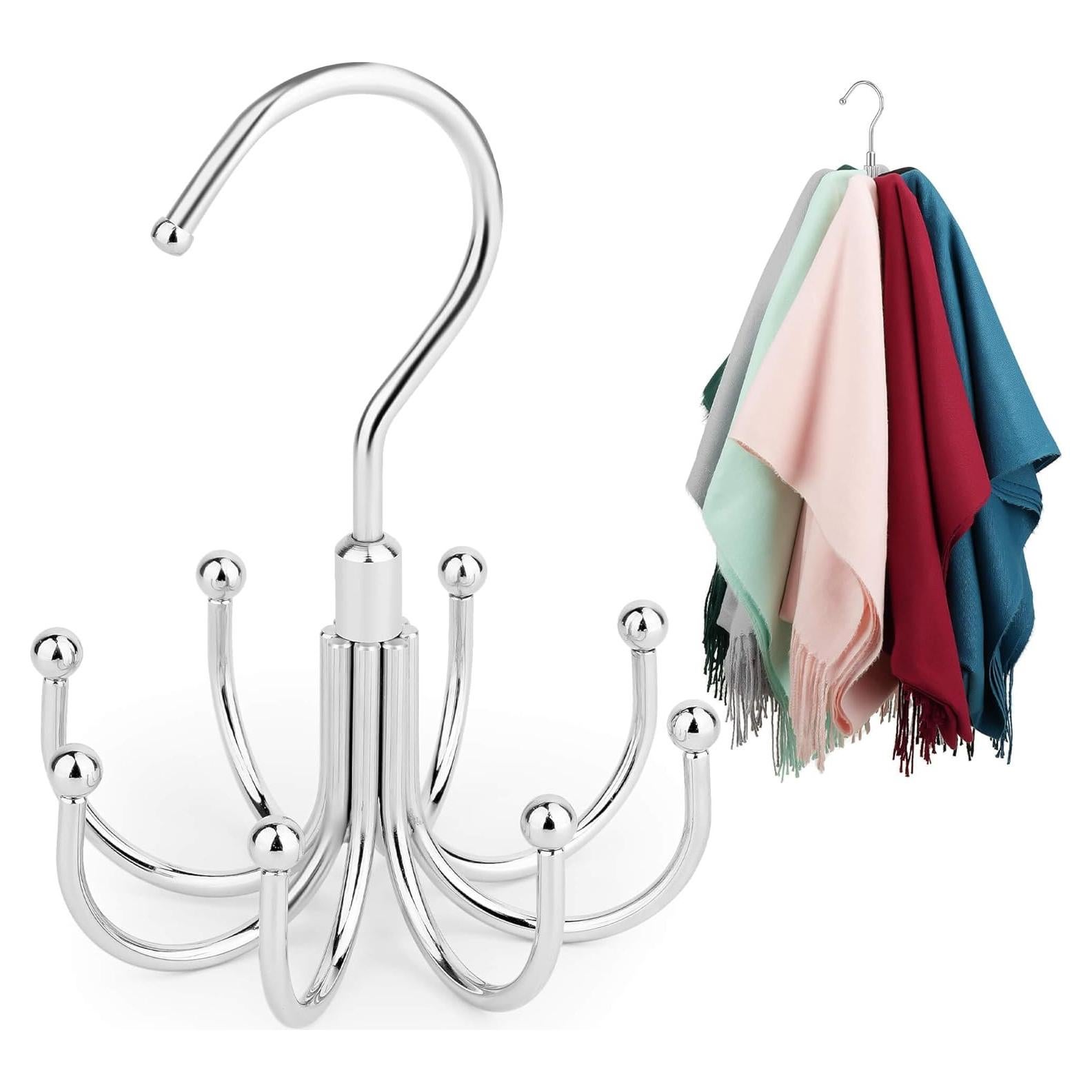 Organizador de Bufandas ZEDODIER, Soporte Rotatorio Plata, 8 Ganchos