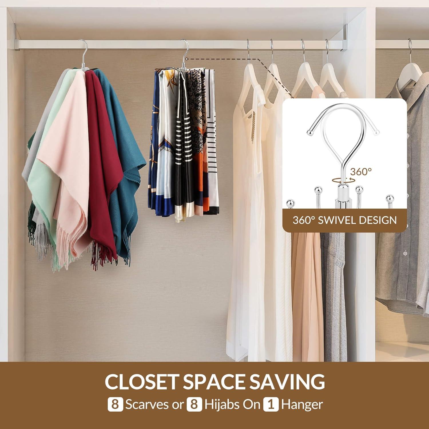 Organizador de Bufandas ZEDODIER, Soporte Rotatorio Plata, 8 Ganchos