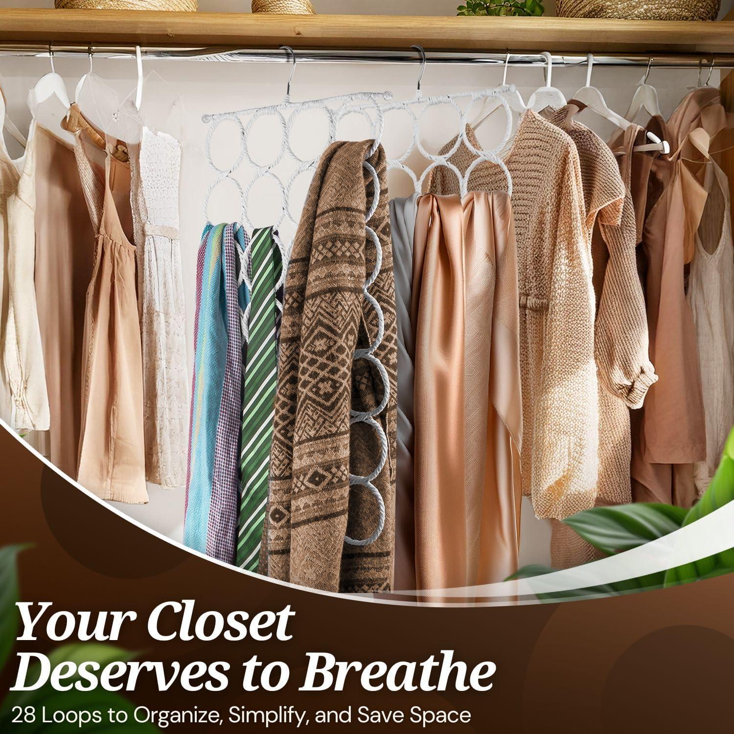 Organizador de Bufandas Flexzion - 28 Ranuras, Paquete de 2 Blanco