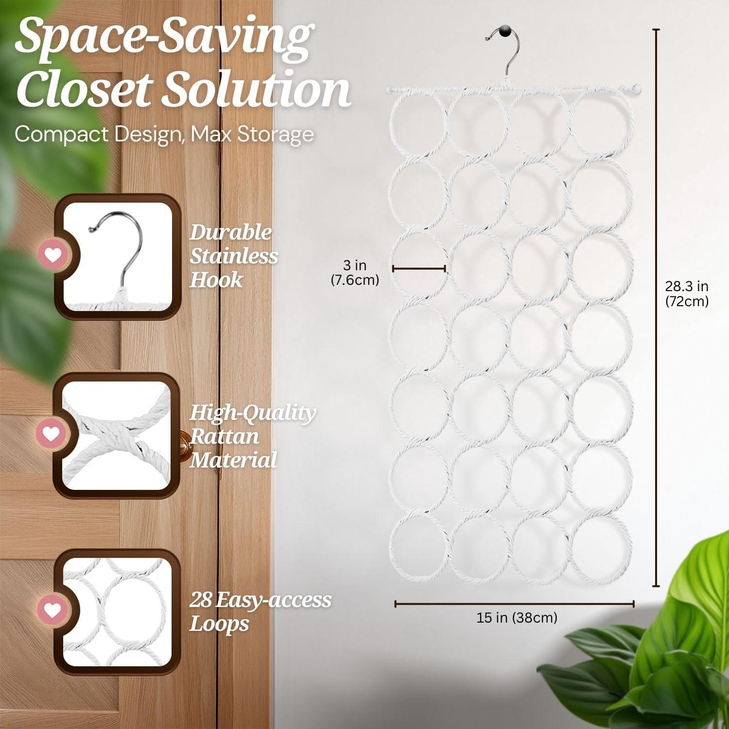 Organizador de Bufandas Flexzion - 28 Ranuras, Paquete de 2 Blanco