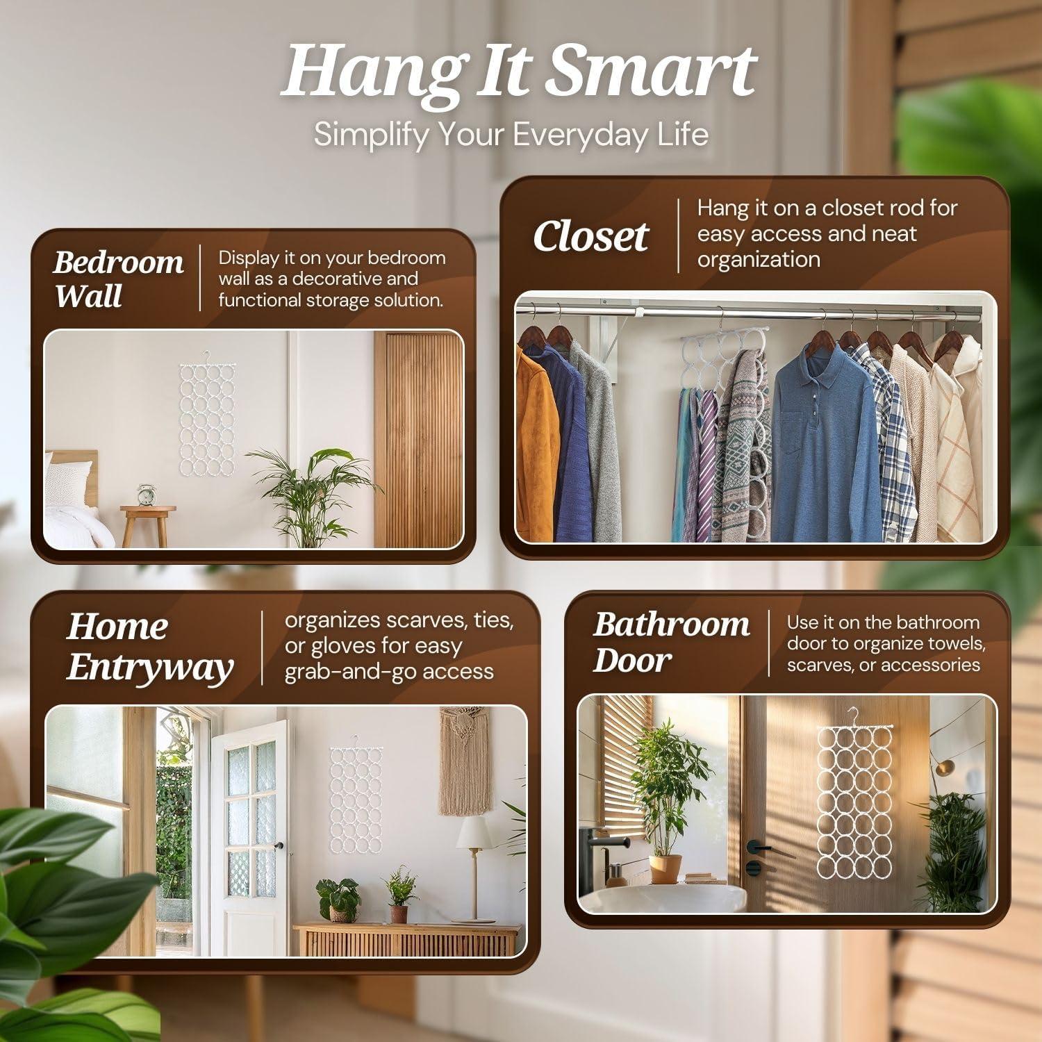 Organizador de Bufandas Flexzion - 28 Ranuras, Paquete de 2 Blanco