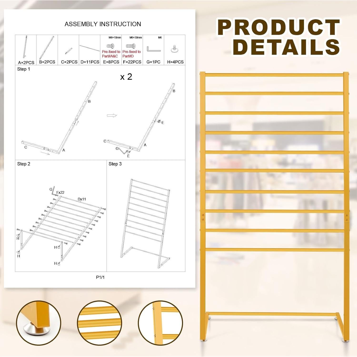 Organizador de Bufandas y Cinturones Metal Dorado Kritkin 10 Niveles
