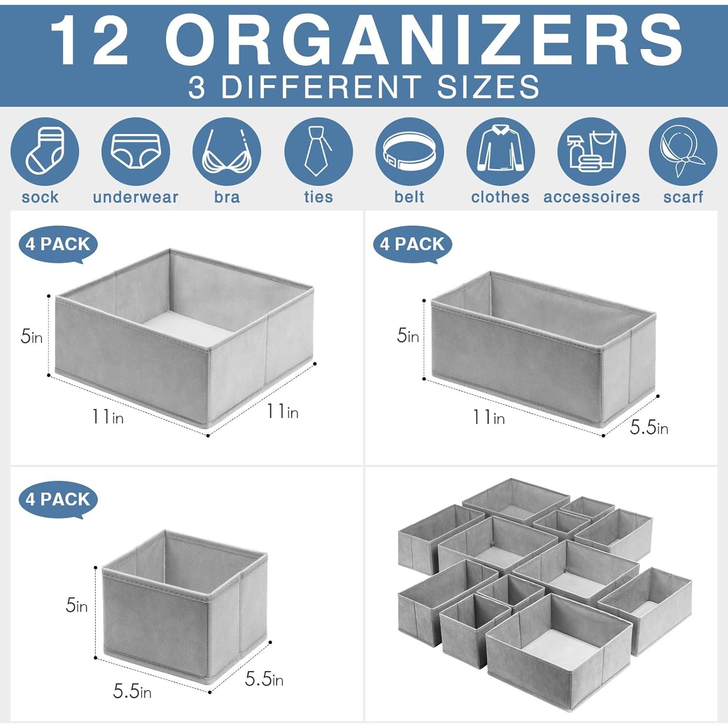 Organizador de Cajones Criusia - 12 Piezas, Tela Gris