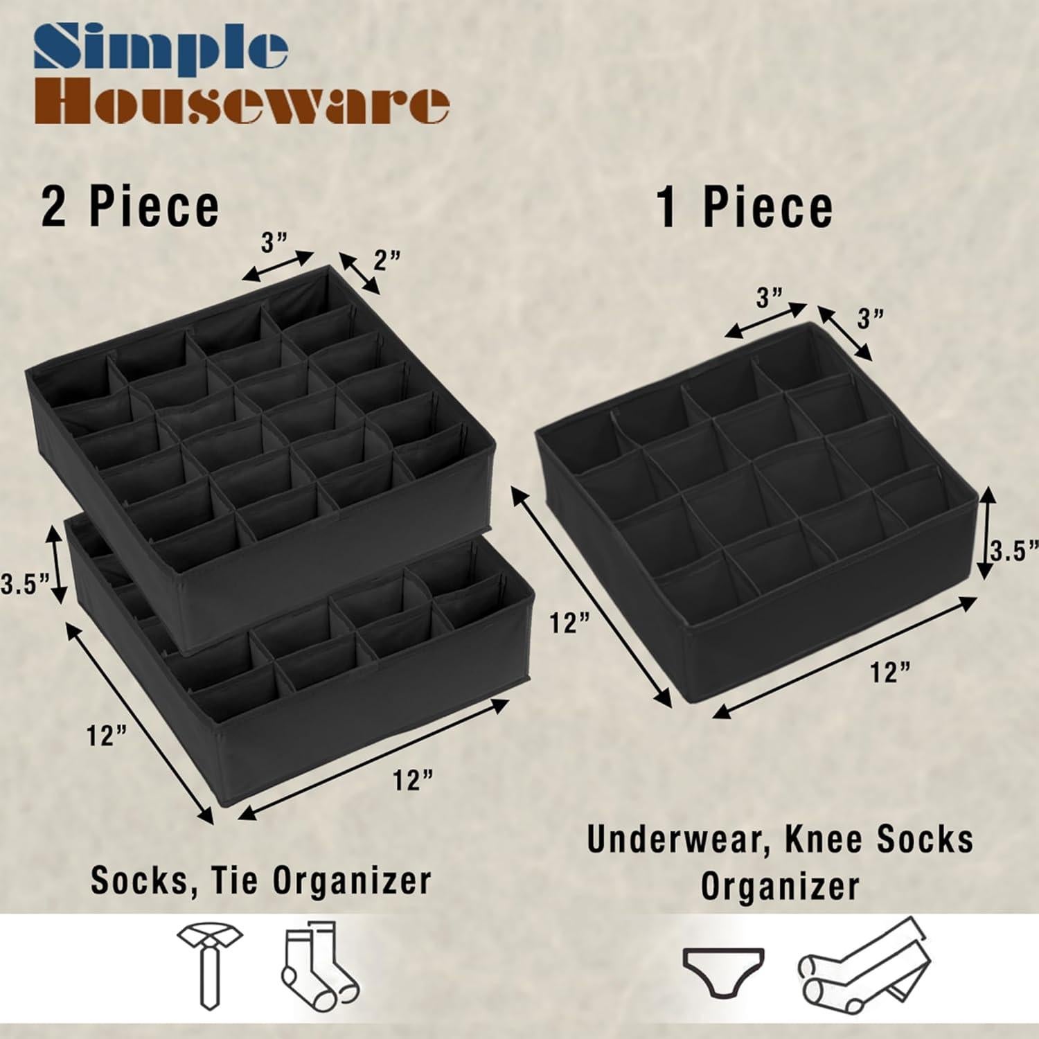 Organizador de Cajones Simple Houseware 3 Paquete Negro