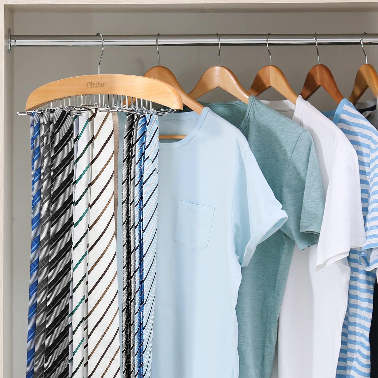Perchero para Corbatas Ohuhu 24 Ganchos Madera Clara 360°