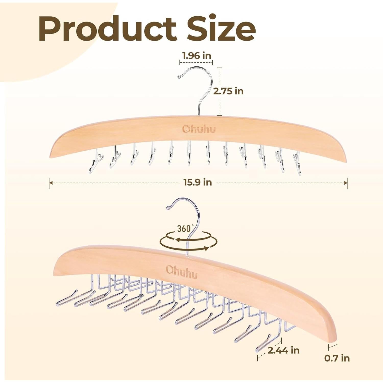 Perchero para Corbatas Ohuhu 24 Ganchos Madera Clara 360°