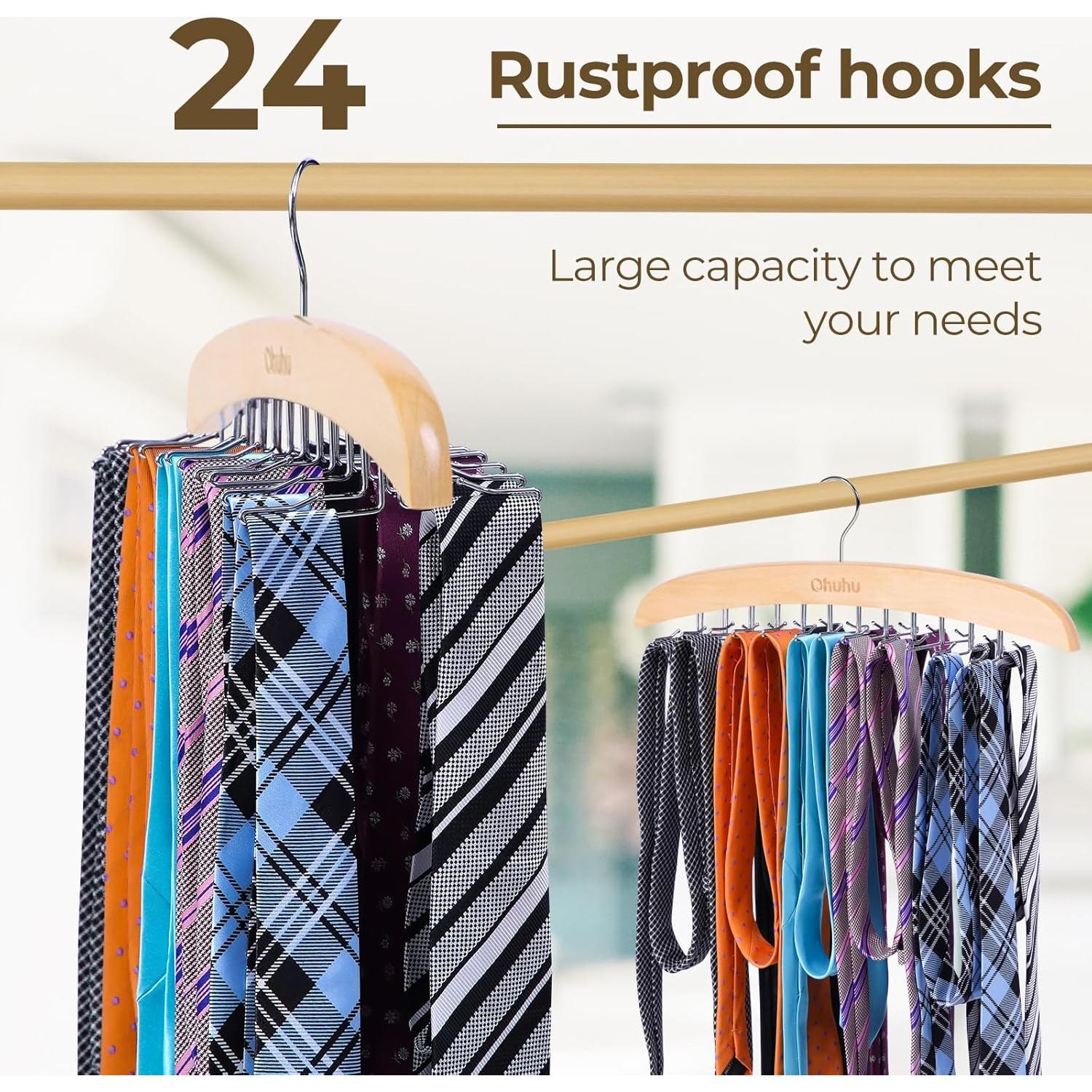 Perchero para Corbatas Ohuhu 24 Ganchos Madera Clara 360°