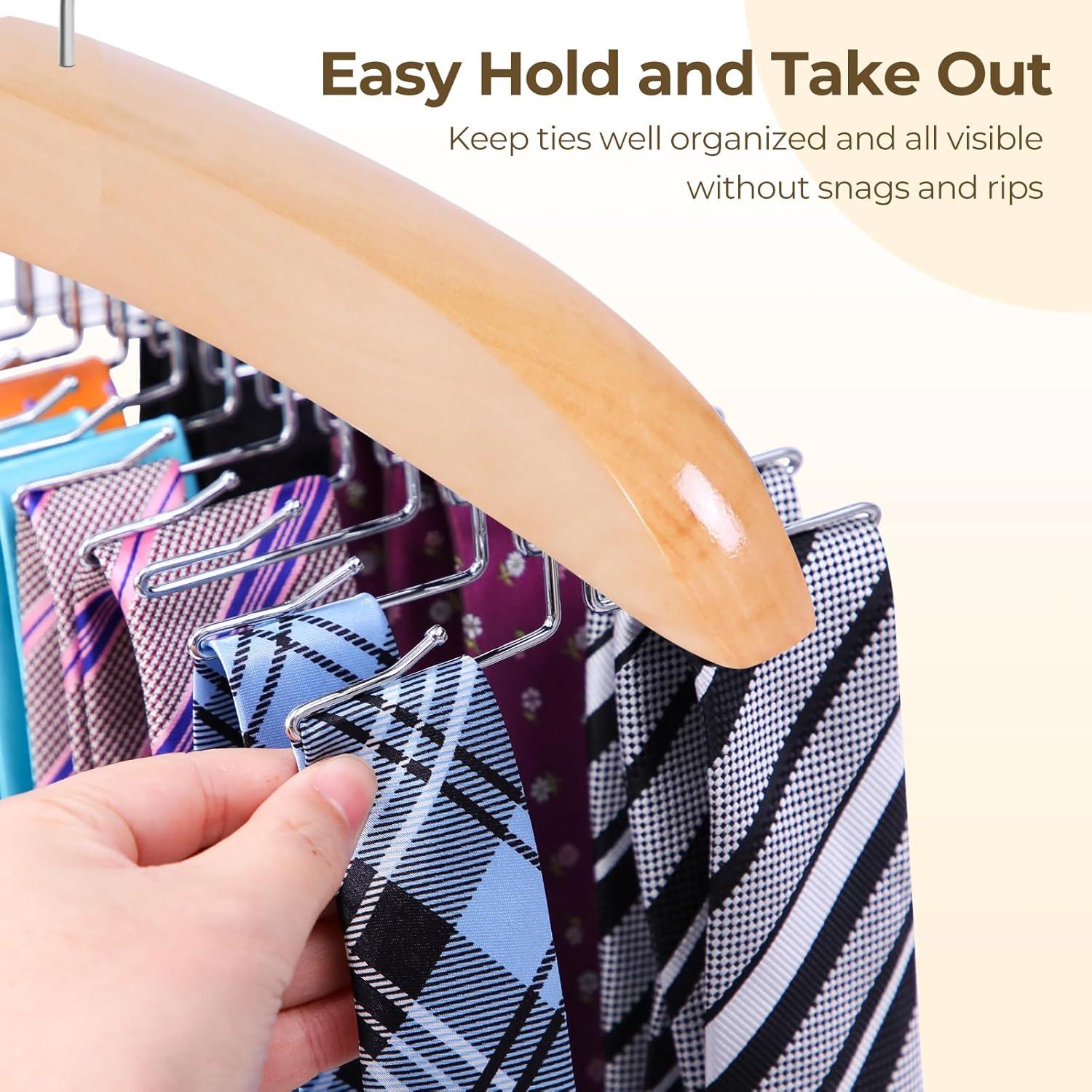 Perchero para Corbatas Ohuhu 24 Ganchos Madera Clara 360°