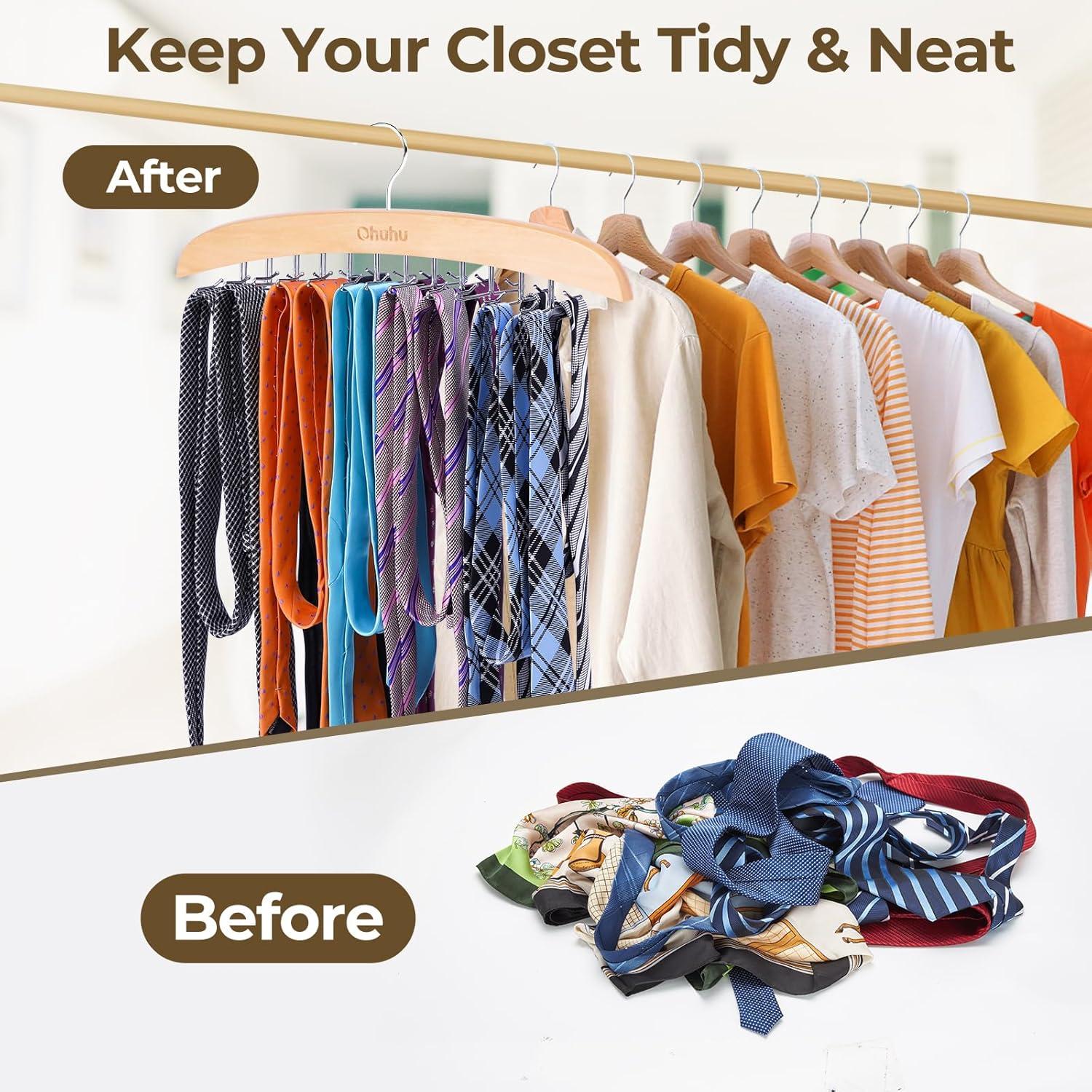 Perchero para Corbatas Ohuhu 24 Ganchos Madera Clara 360°