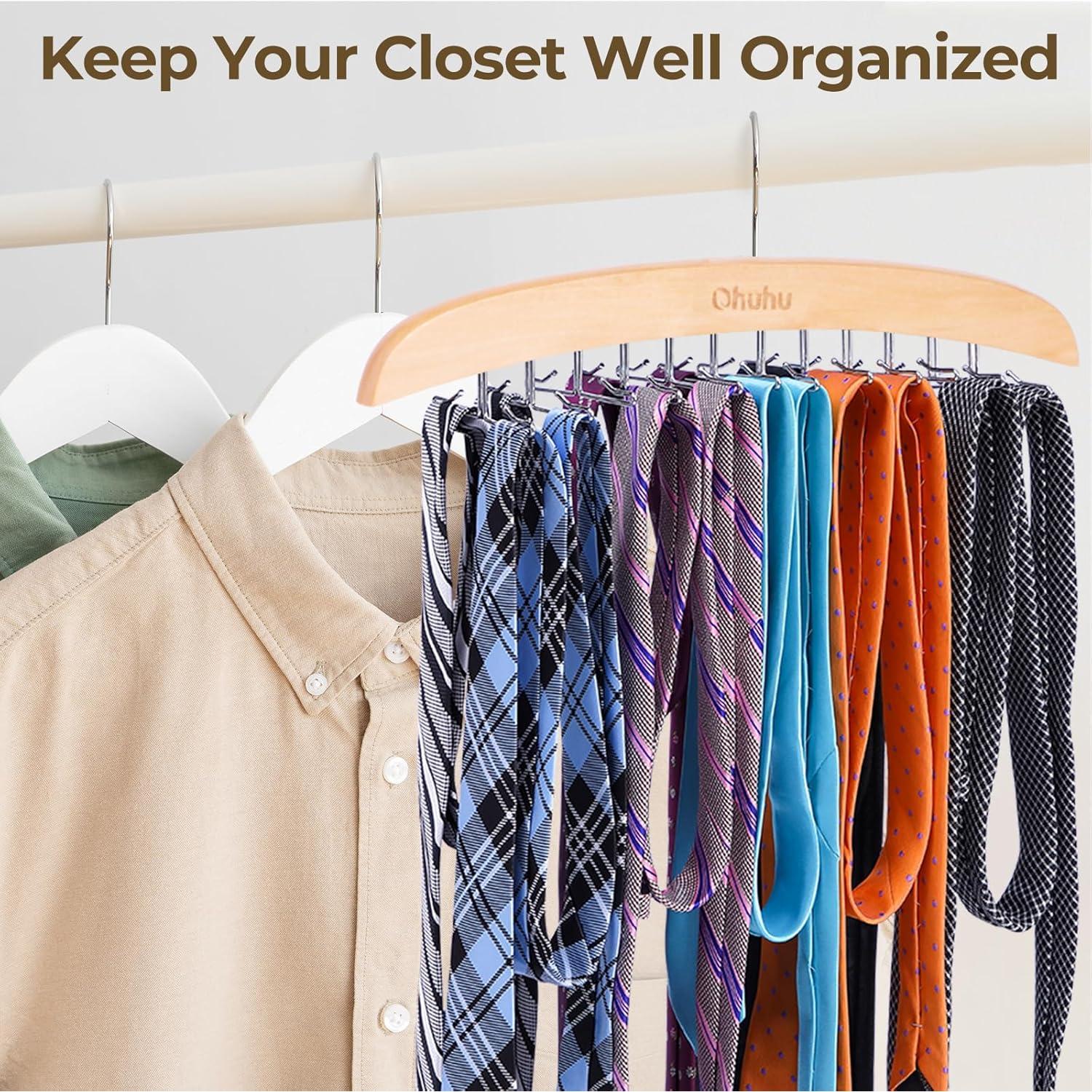 Perchero para Corbatas Ohuhu 24 Ganchos Madera Clara 360°
