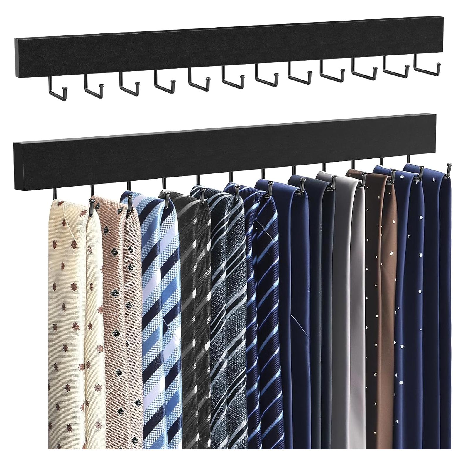 Soporte de Corbatas de Pared HOMEBROS Negro 2 Piezas 24 Ganchos