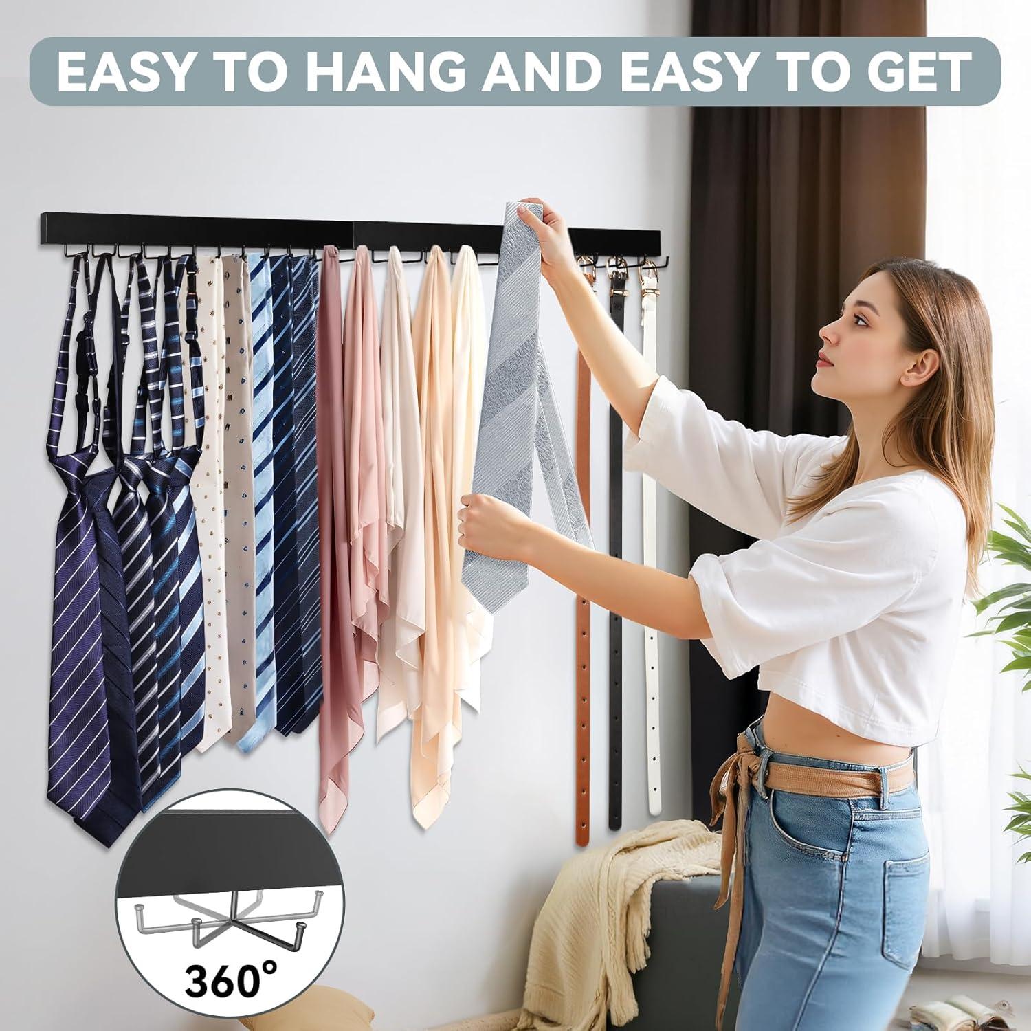 Soporte de Corbatas de Pared HOMEBROS Negro 2 Piezas 24 Ganchos