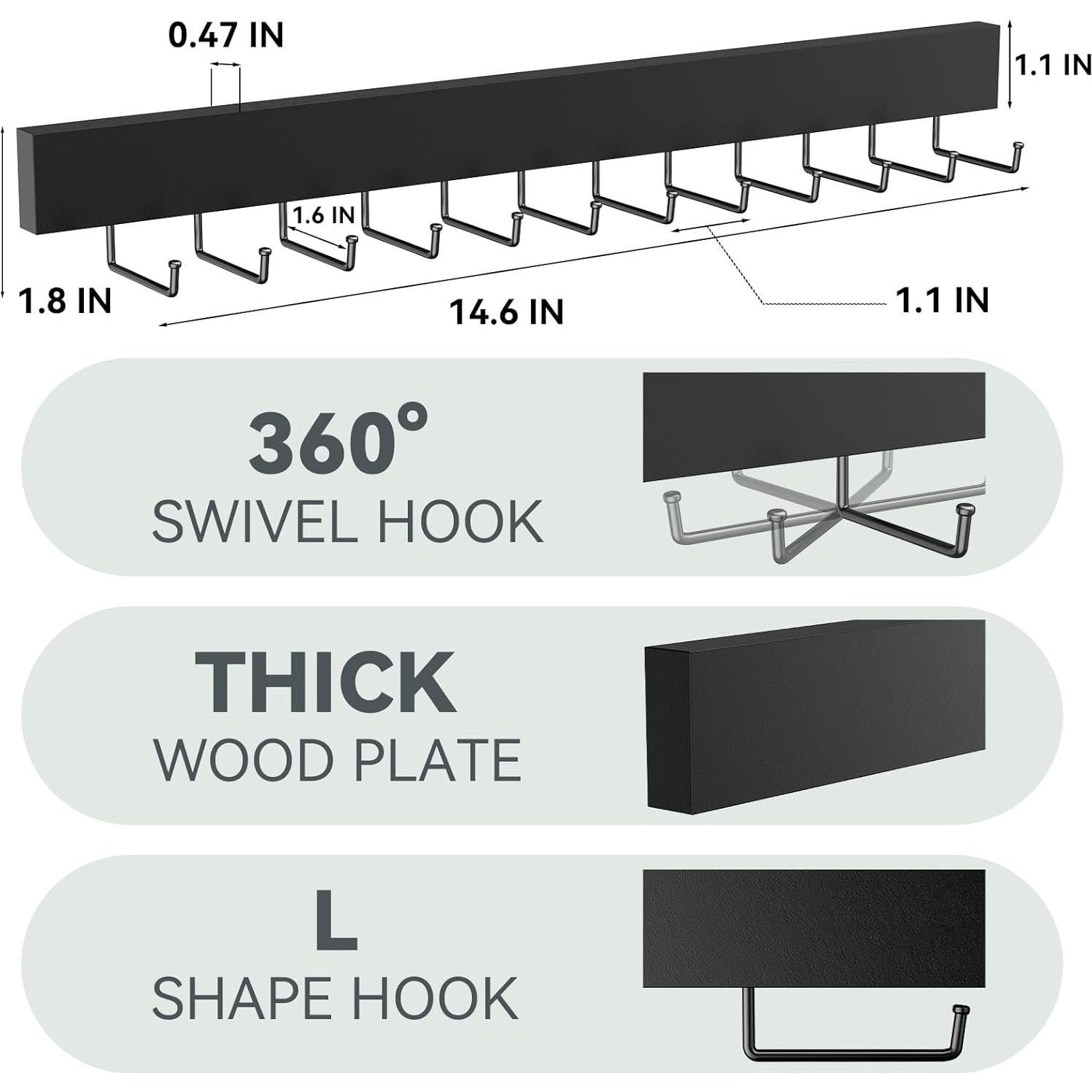 Soporte de Corbatas de Pared HOMEBROS Negro 2 Piezas 24 Ganchos