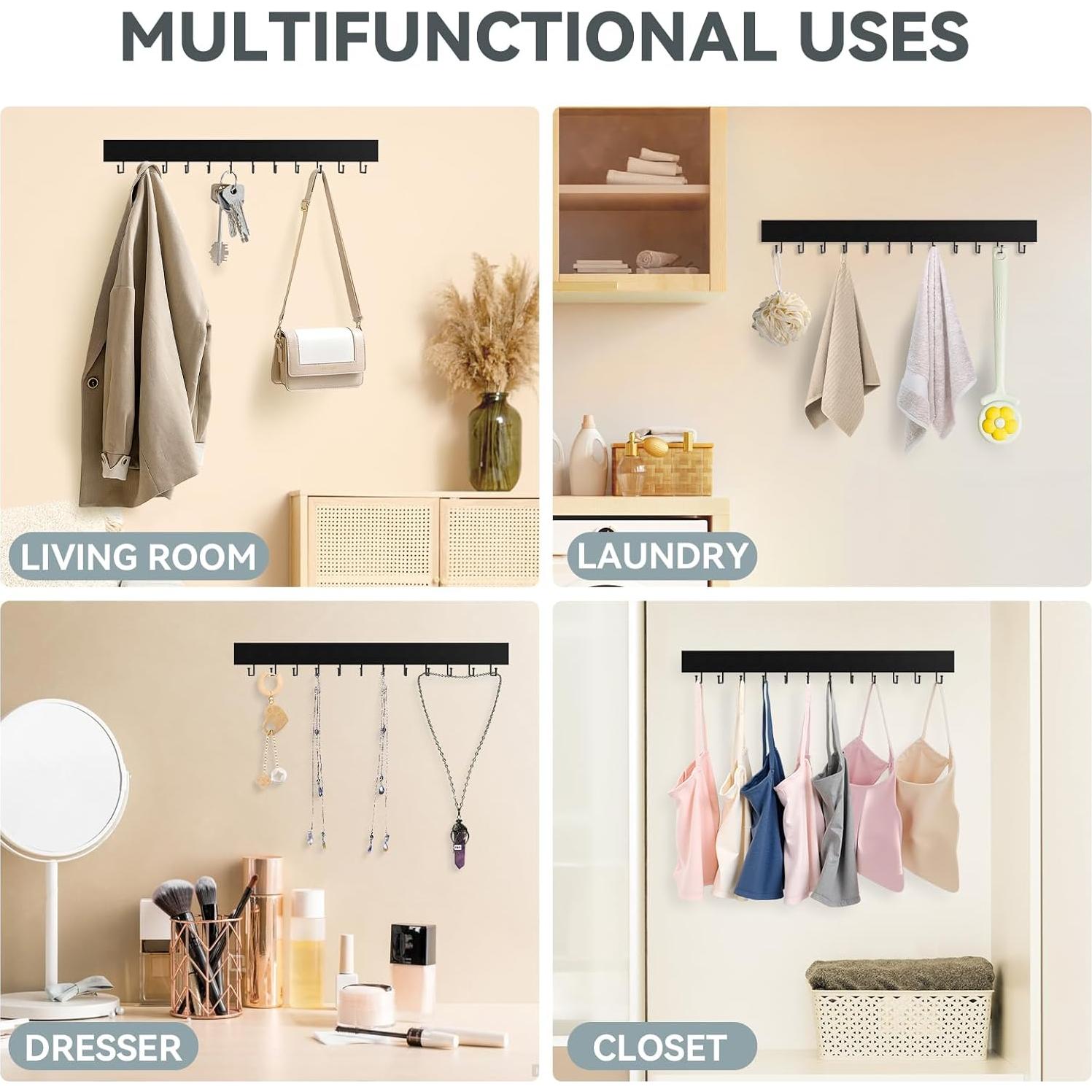 Soporte de Corbatas de Pared HOMEBROS Negro 2 Piezas 24 Ganchos