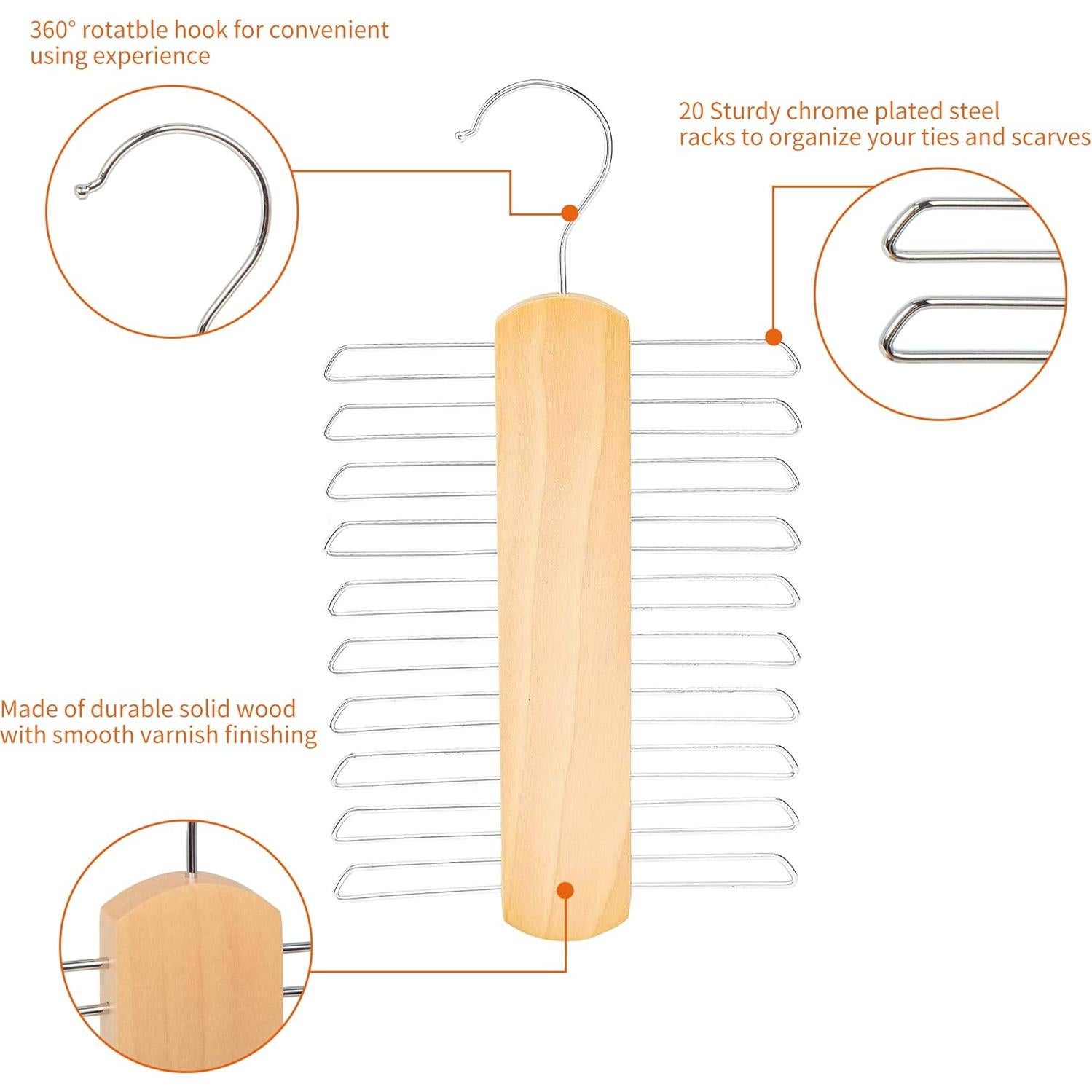 Perchero de Corbatas de Madera Amazon Basics 20 Barras - Natural