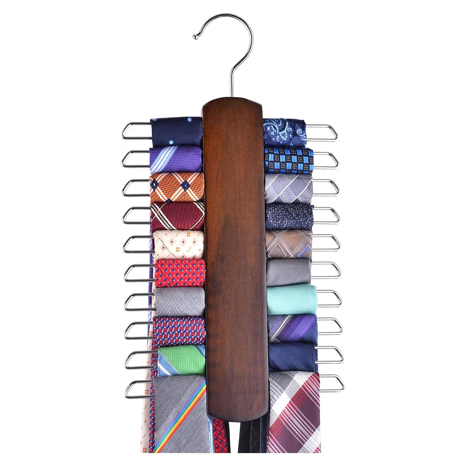 Percha Premium Umo Lorenzo de Madera para Corbatas y Cinturones - 20 Ganchos