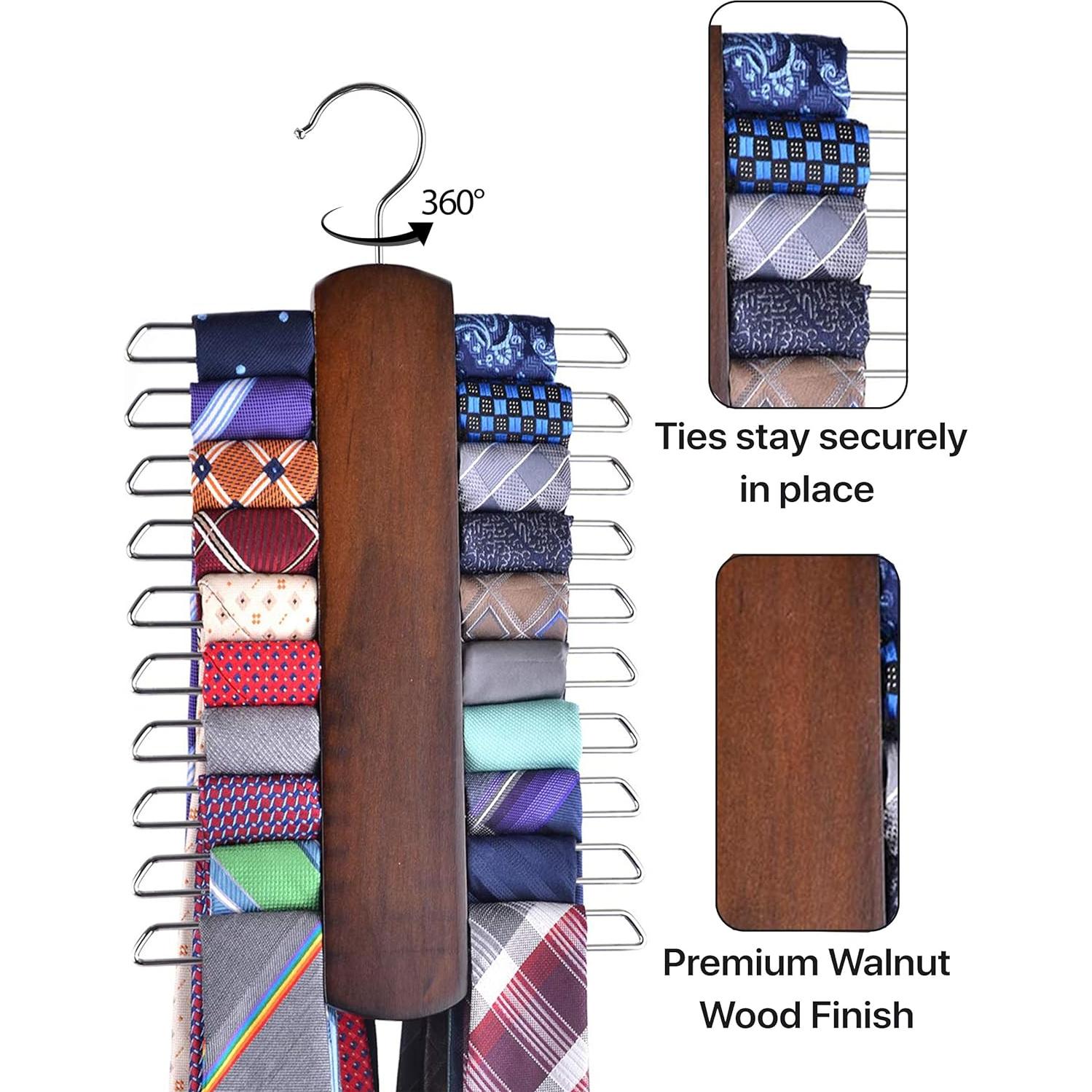 Percha Premium Umo Lorenzo de Madera para Corbatas y Cinturones - 20 Ganchos