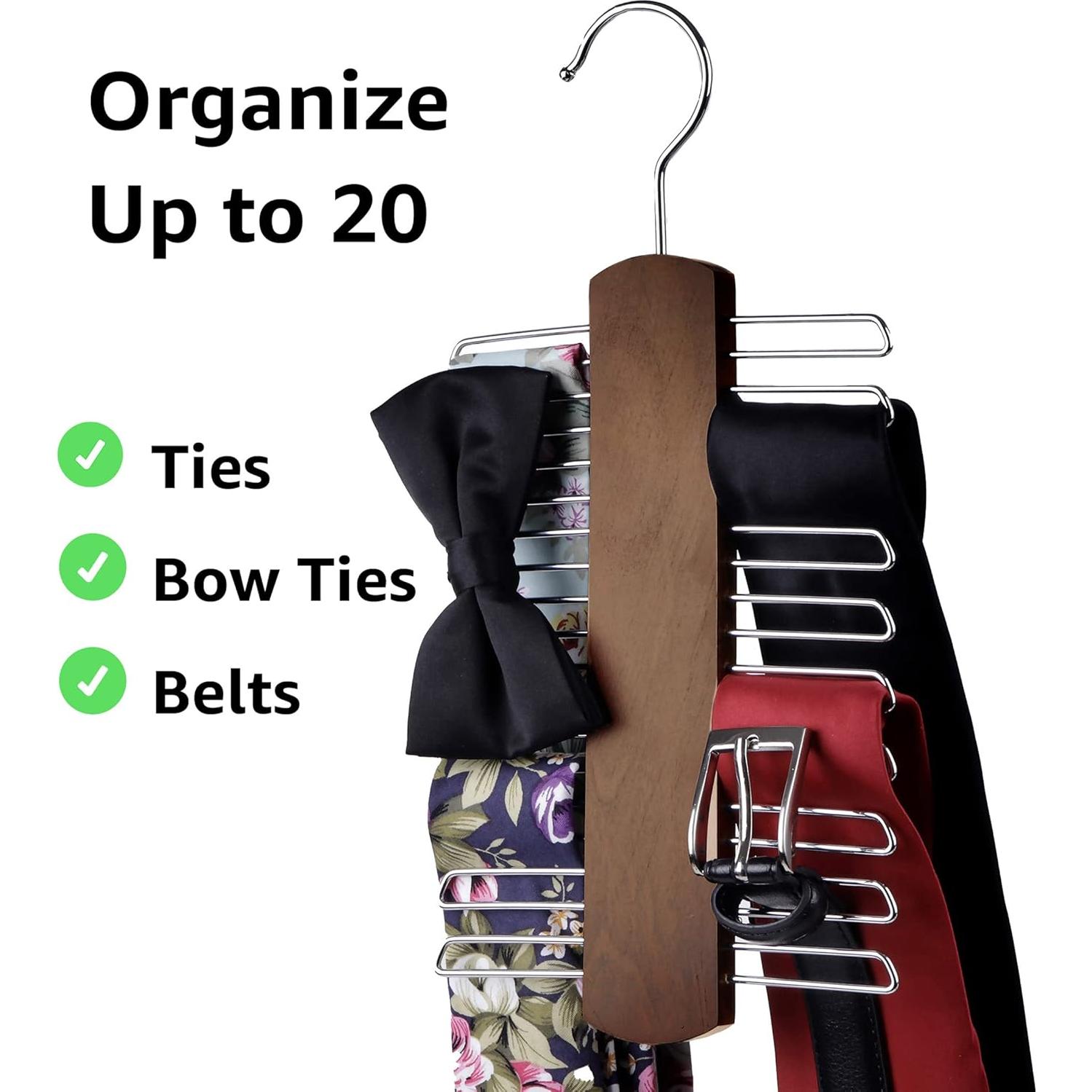 Percha Premium Umo Lorenzo de Madera para Corbatas y Cinturones - 20 Ganchos