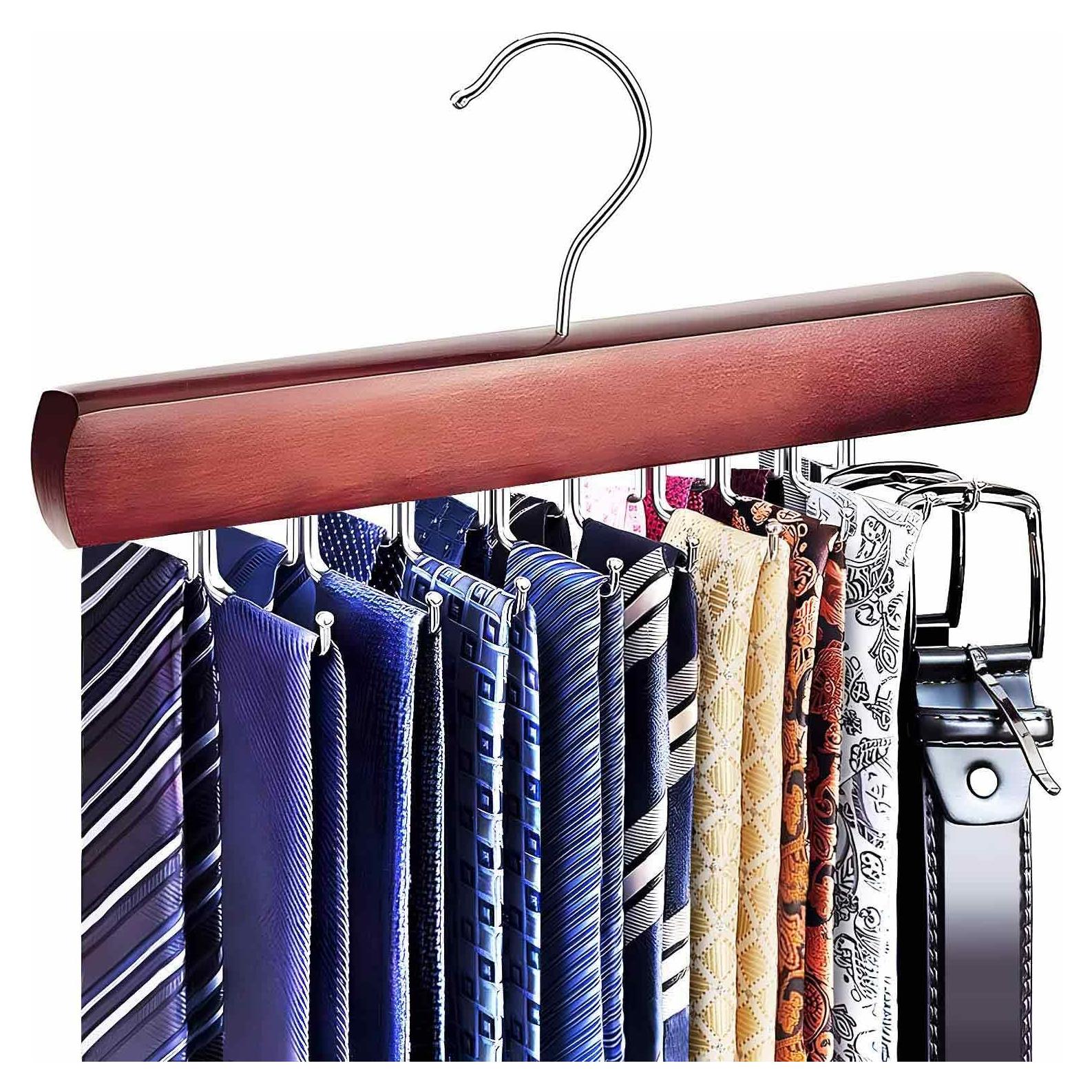 Perchero para Corbatas KEOAMG de Madera Caoba con 18 Ganchos