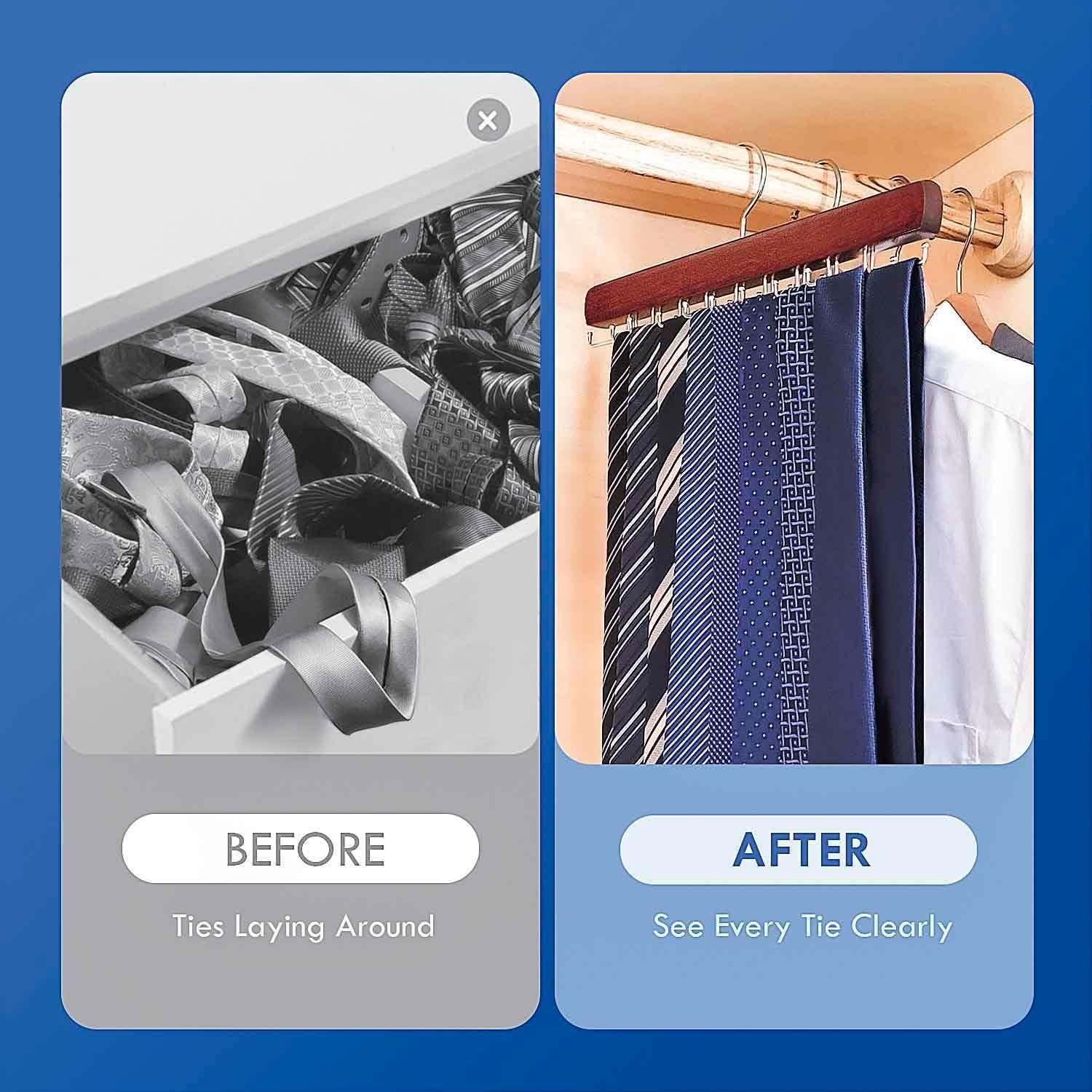 Perchero para Corbatas KEOAMG de Madera Caoba con 18 Ganchos