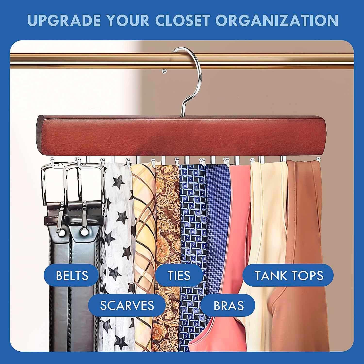 Perchero para Corbatas KEOAMG de Madera Caoba con 18 Ganchos