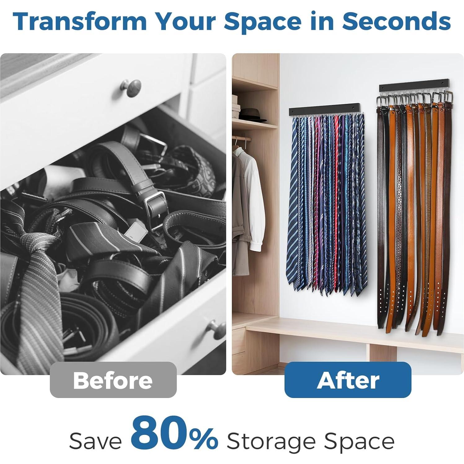 Soporte de Corbatas y Cinturones HAILMAJOR 2 Paquete Negro