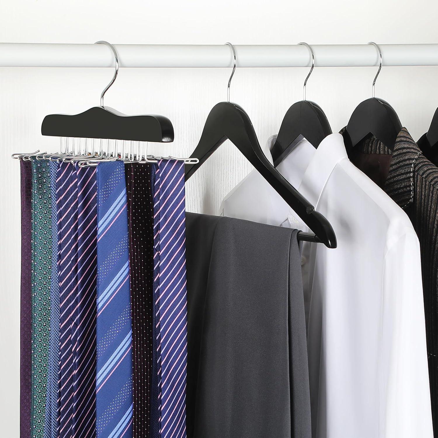 Perchero de Madera TOPIA HANGER para Corbatas y Ropa - Negro